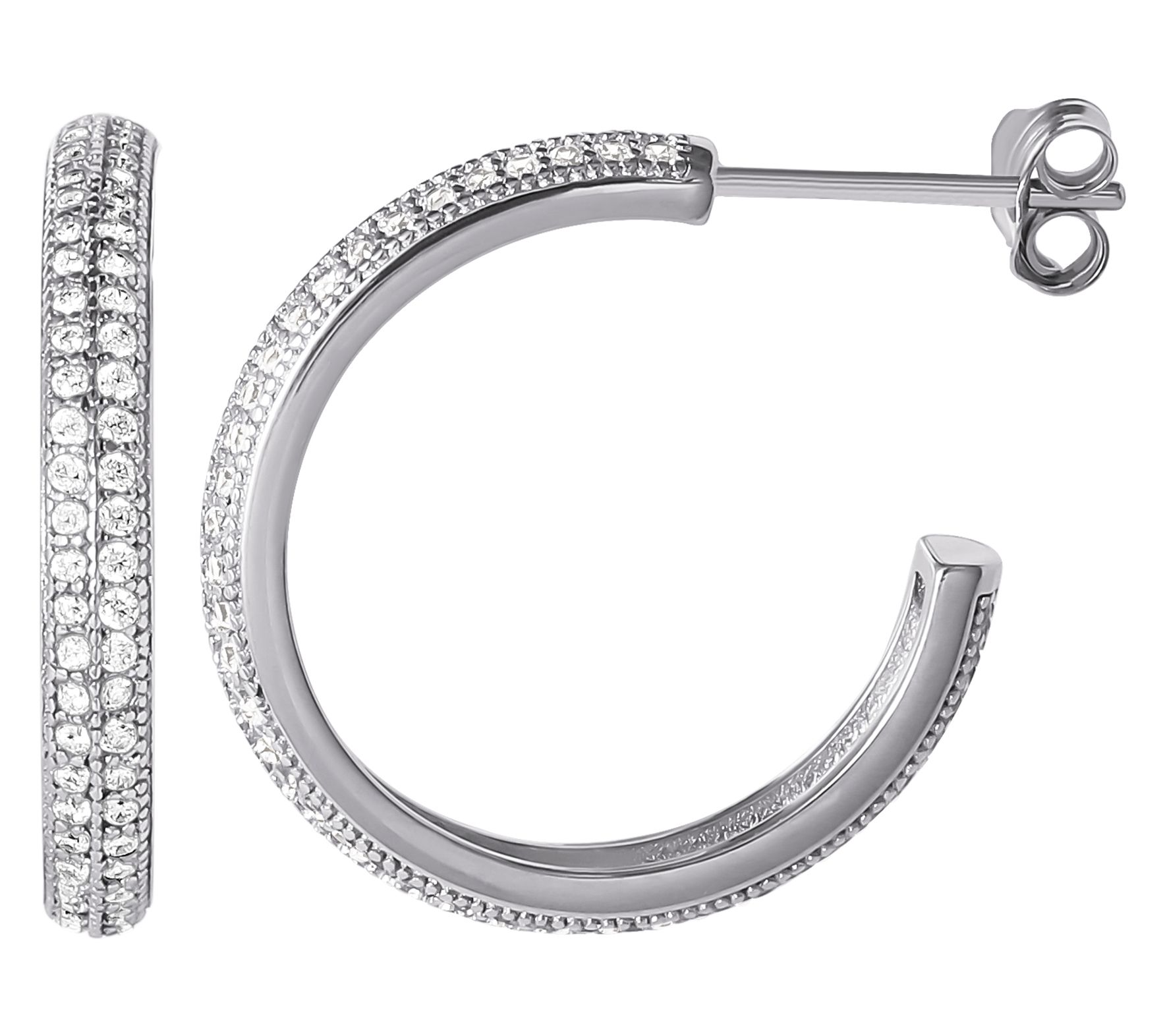 Diamonique 0.40 cttw Pave Hoop Earrings, Sterling Silver
