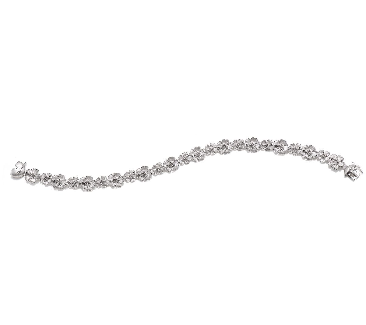Ariva Sterling Silver Textured Flower Link Bracelet