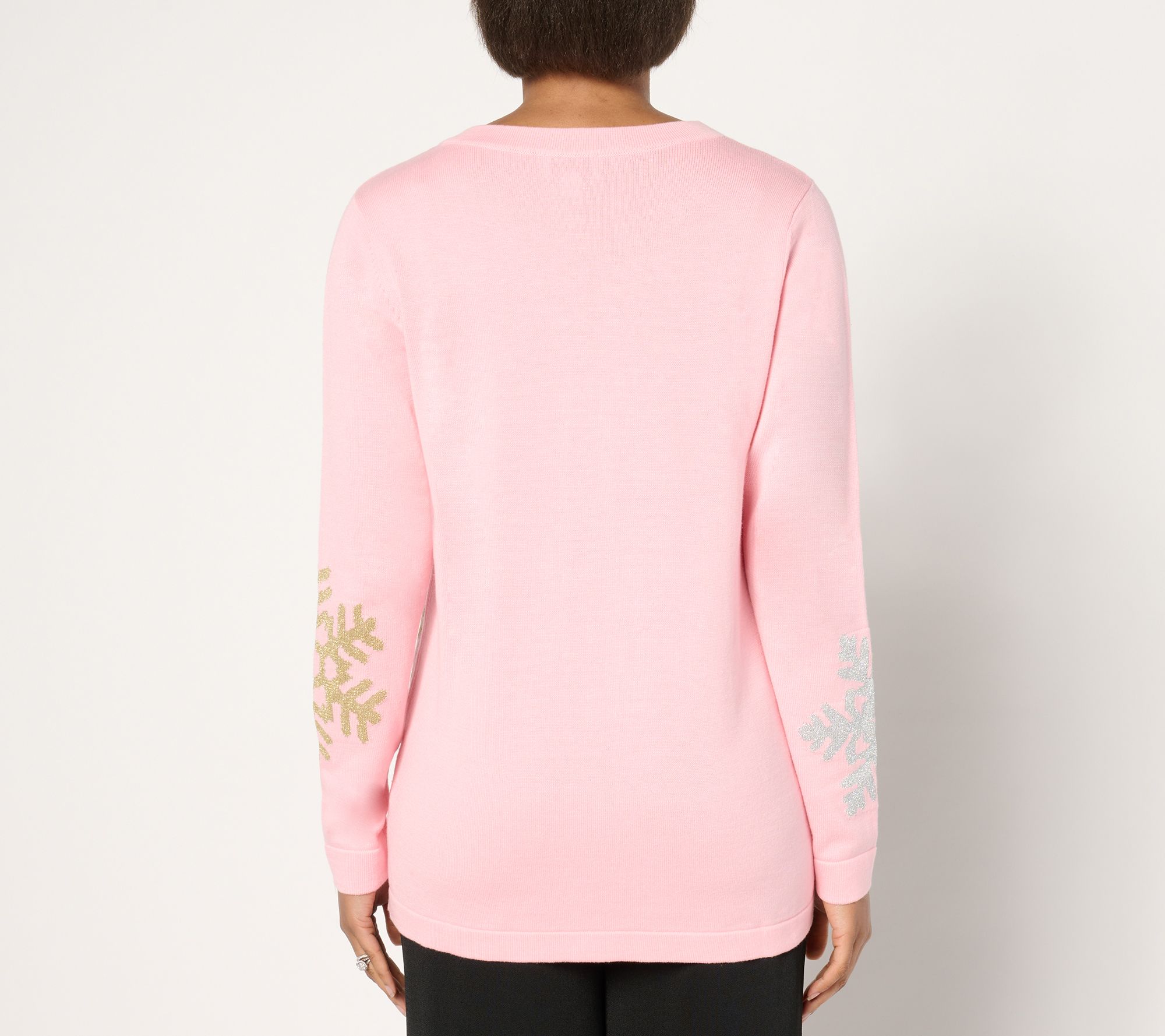 Quacker Factory Snow Day V-Neck Intarsia Sweater Cardigan