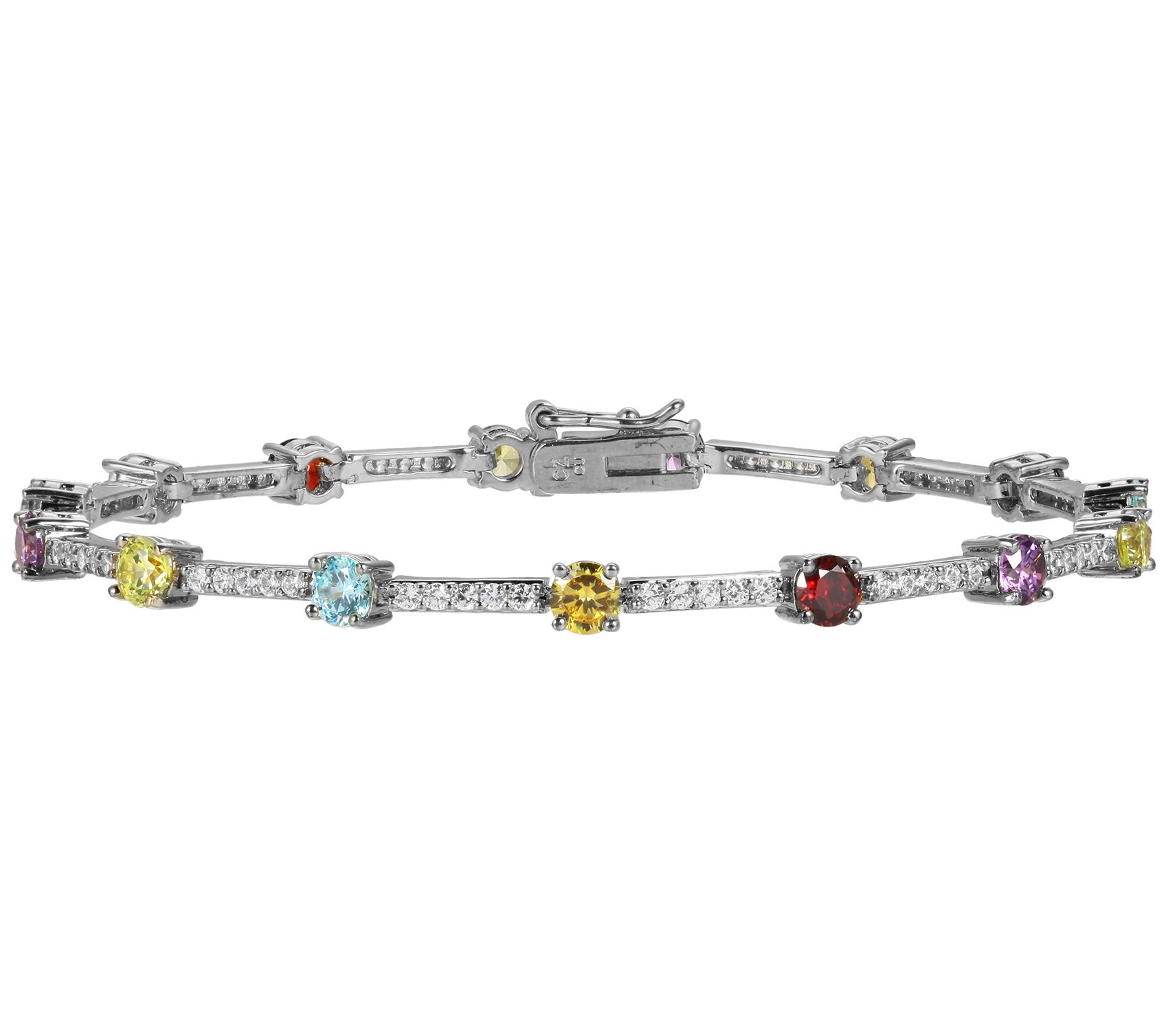 Diamonique Sterling Silver Gemstone Station Bracelet