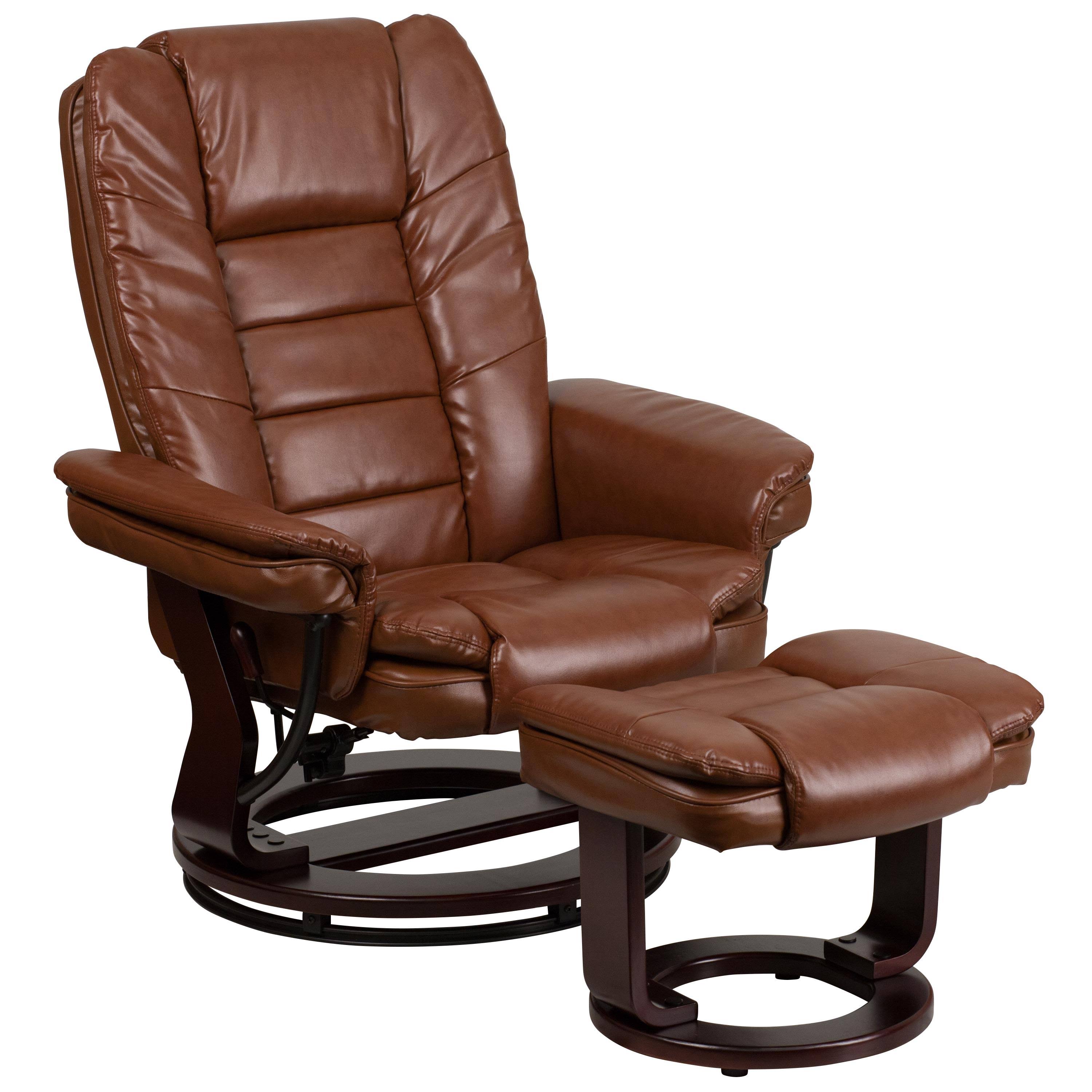 Flash Furniture Contemporary Leather Swivel Recliner & Ottoman, Vintage Brown