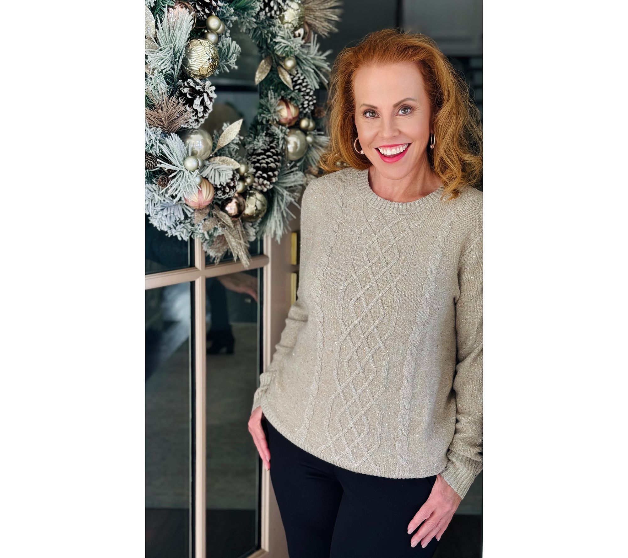 Jingle Belles by Kim Gravel Sugarplum Sparkle Sequin Cable Sweater