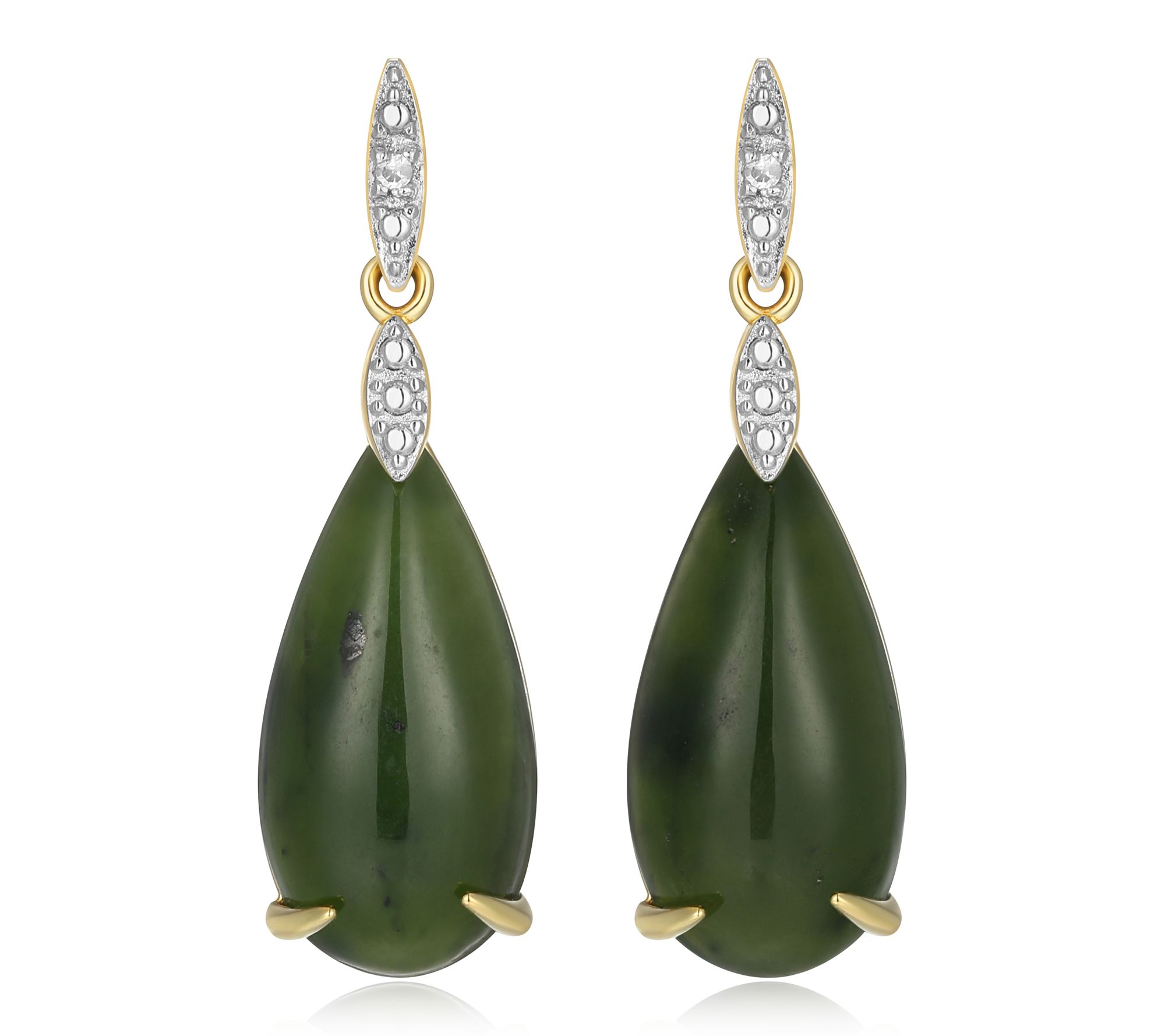 Dynasty Jade Pear Shaped Stud Earrings, 18k Gold Plated