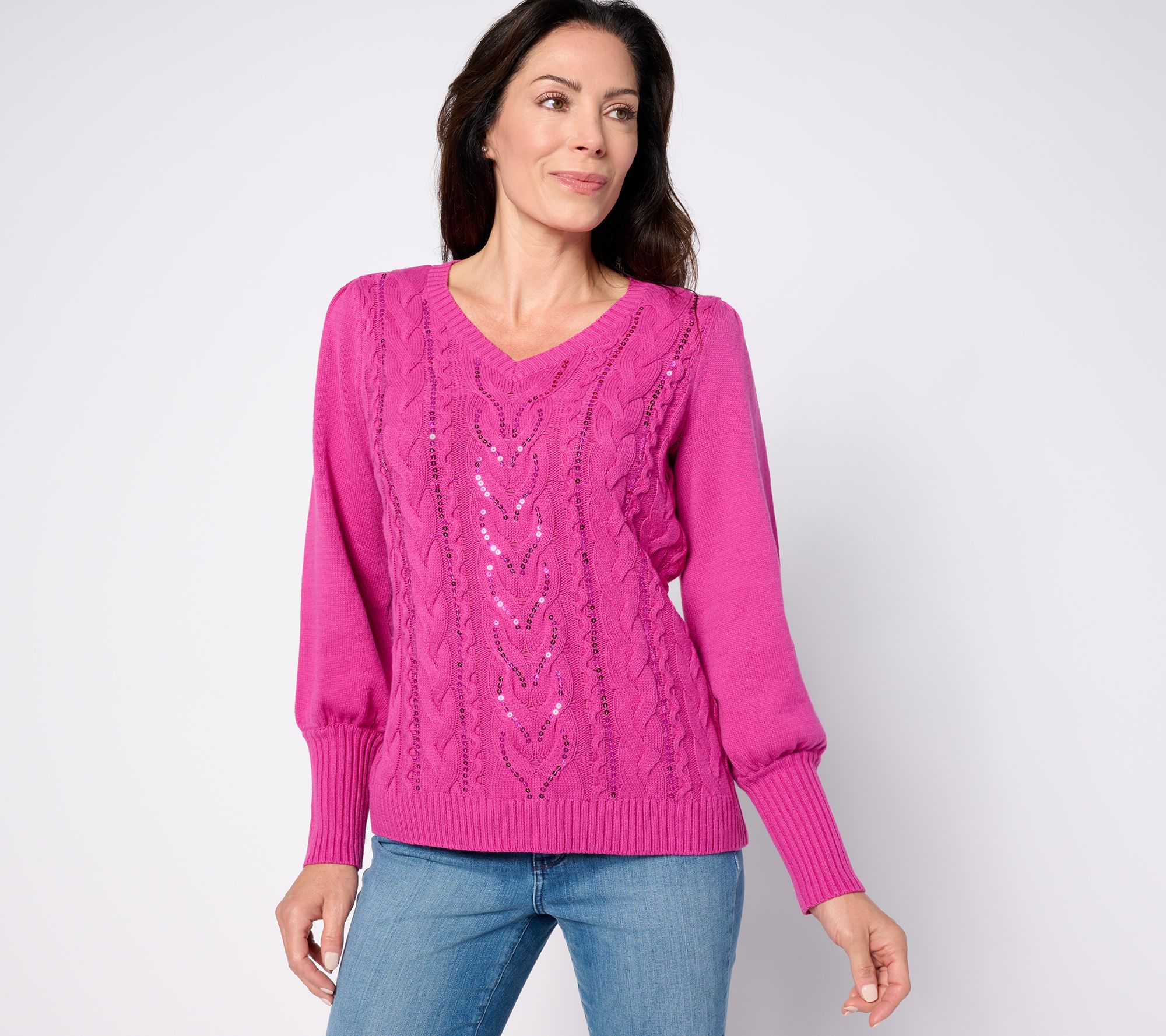 Jingle Belles by Kim Gravel Sparkling Sequin V Neck Sweater