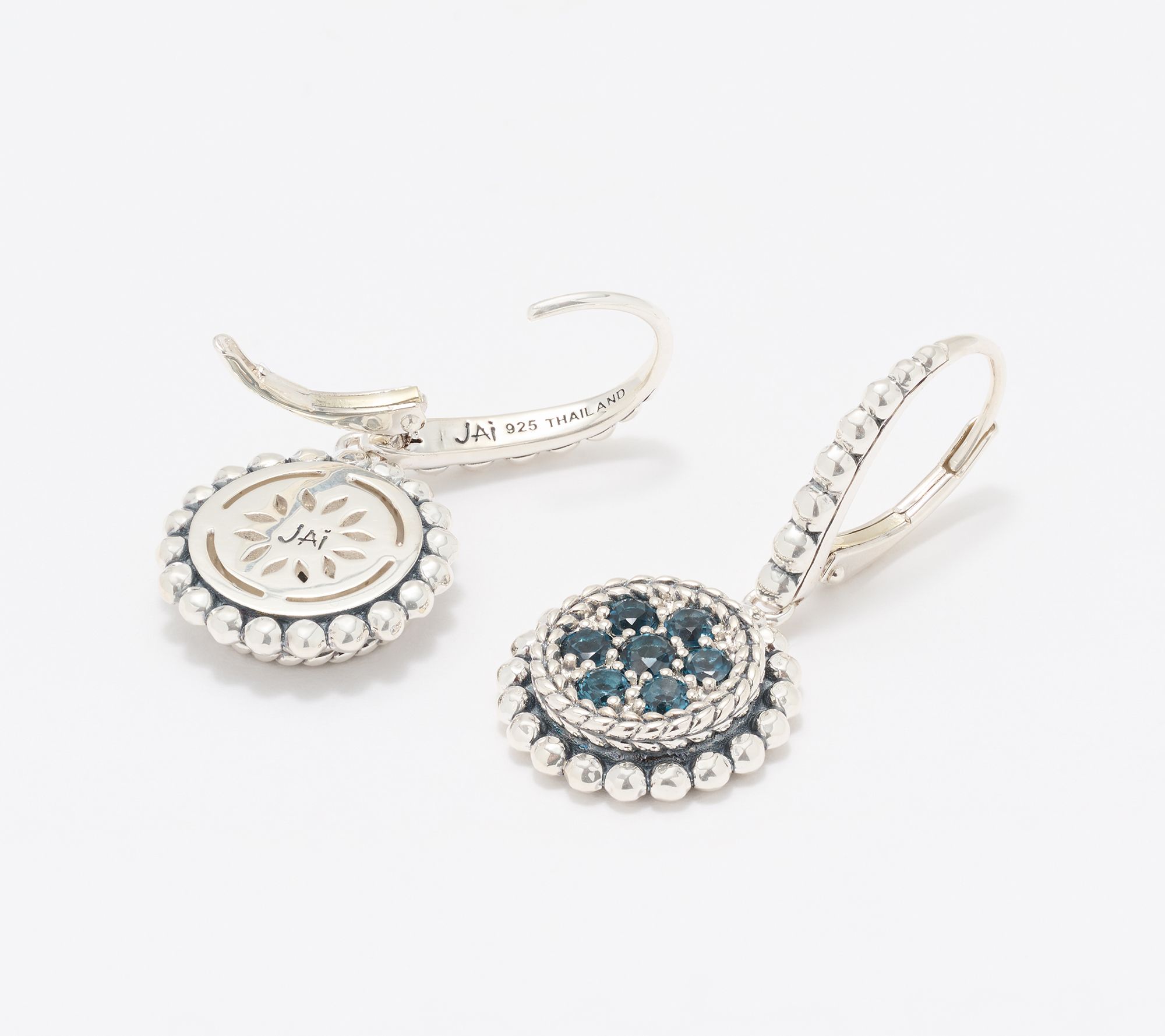 JAI Sterling Silver Exotic Gemstone Pave Earrings