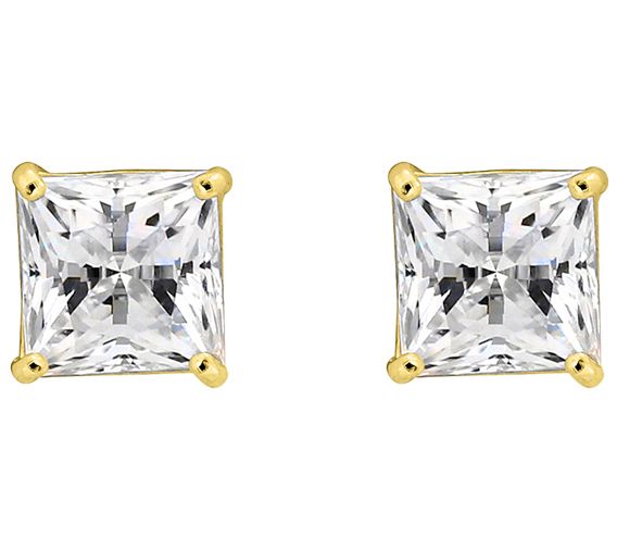 Diamonique 3.00 cttw Princess-Cut Stud Earrings, 14K Gold
