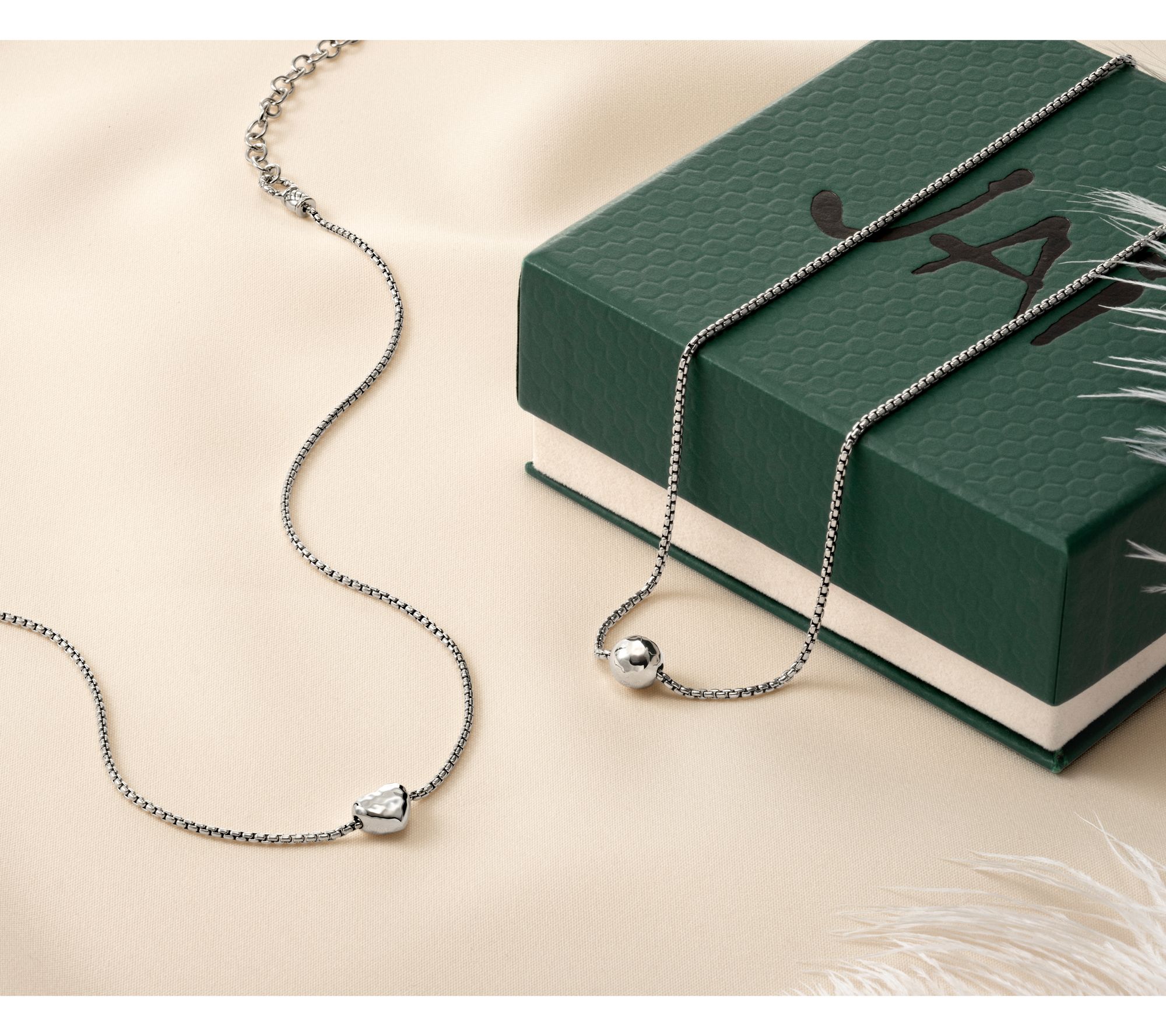 JAI Sterling Silver 1.6mm Box Chain Station Necklace, 7.9g