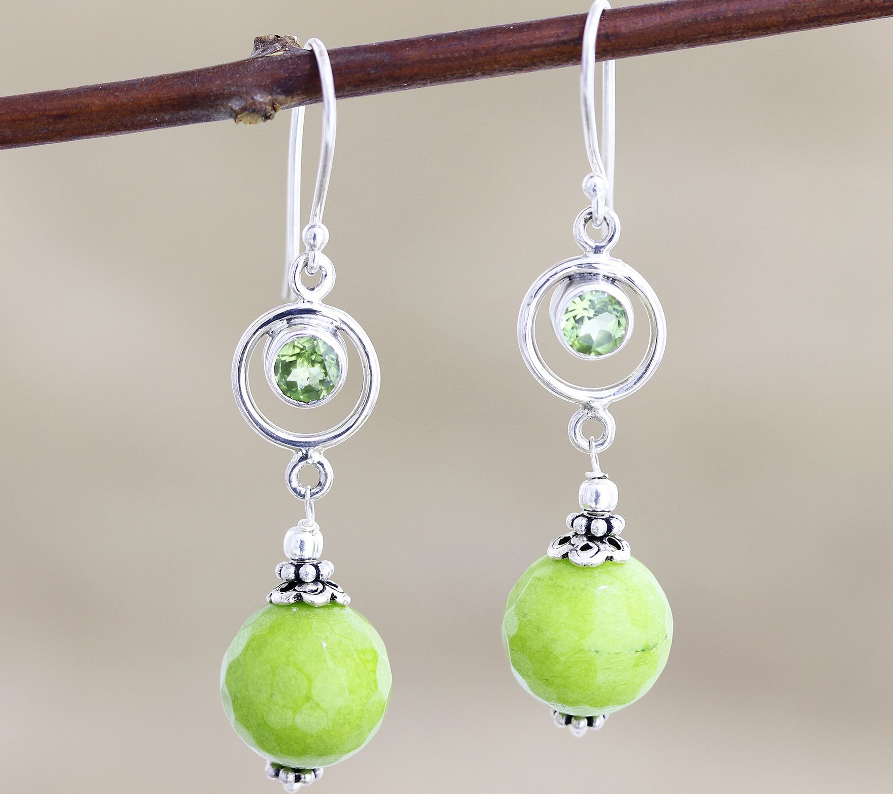 Novica Sterling Agate and Peridot Earrings