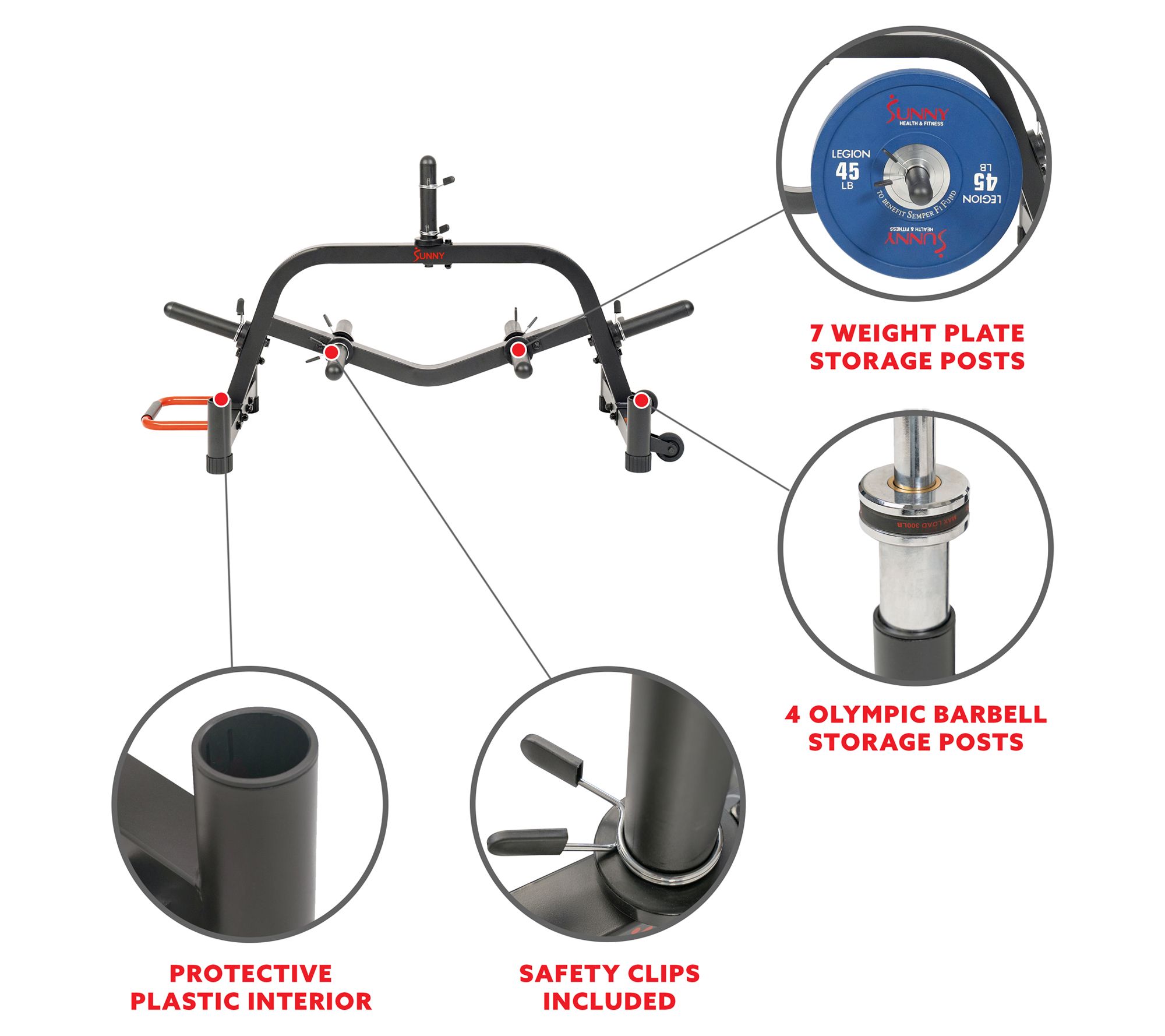 Sunny Health Fitness Weight Plate & Barbell Rac k - SF-XF9938