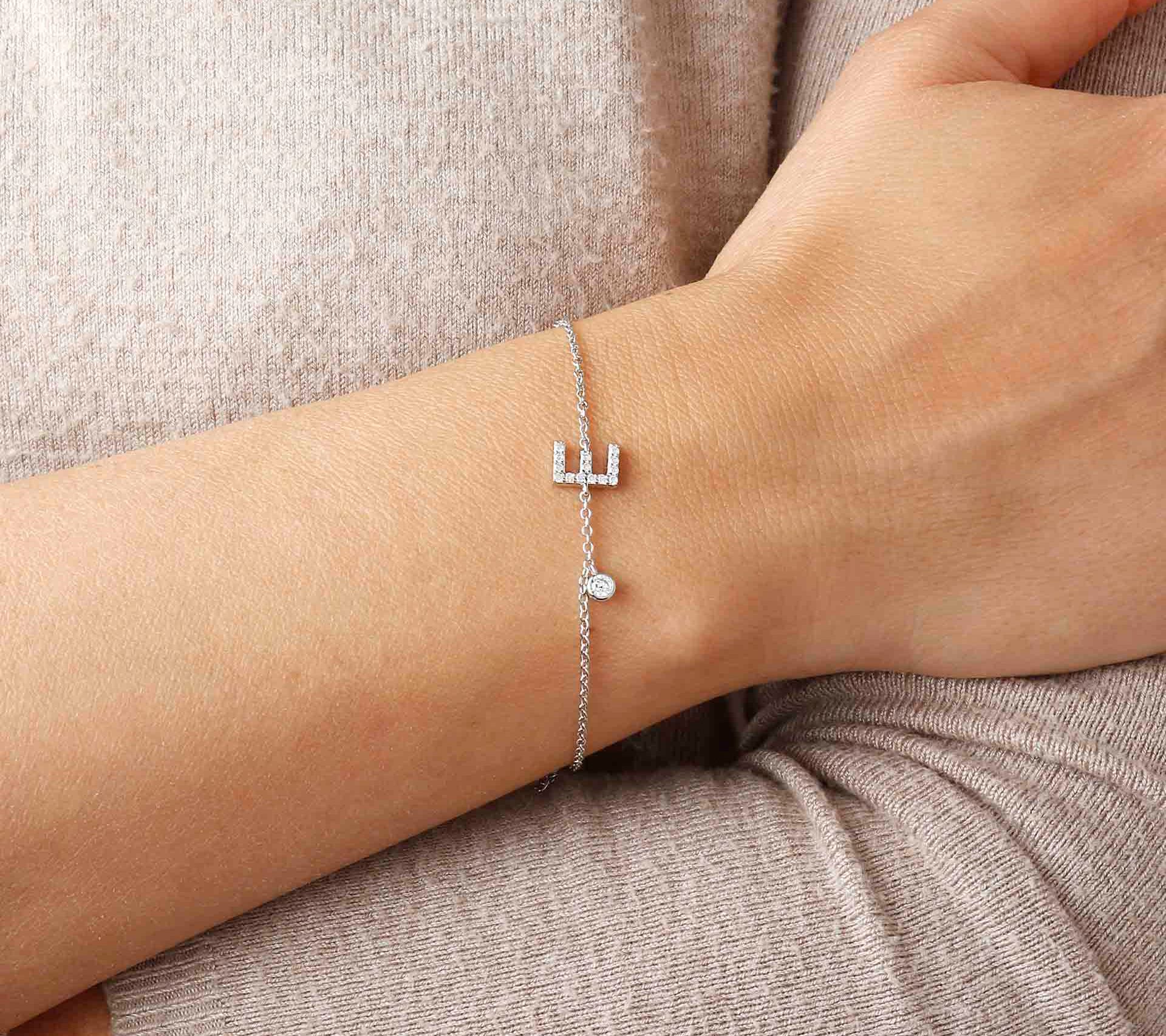 Diamonique Initial Adjustable Bracelet, Sterlin g Silver