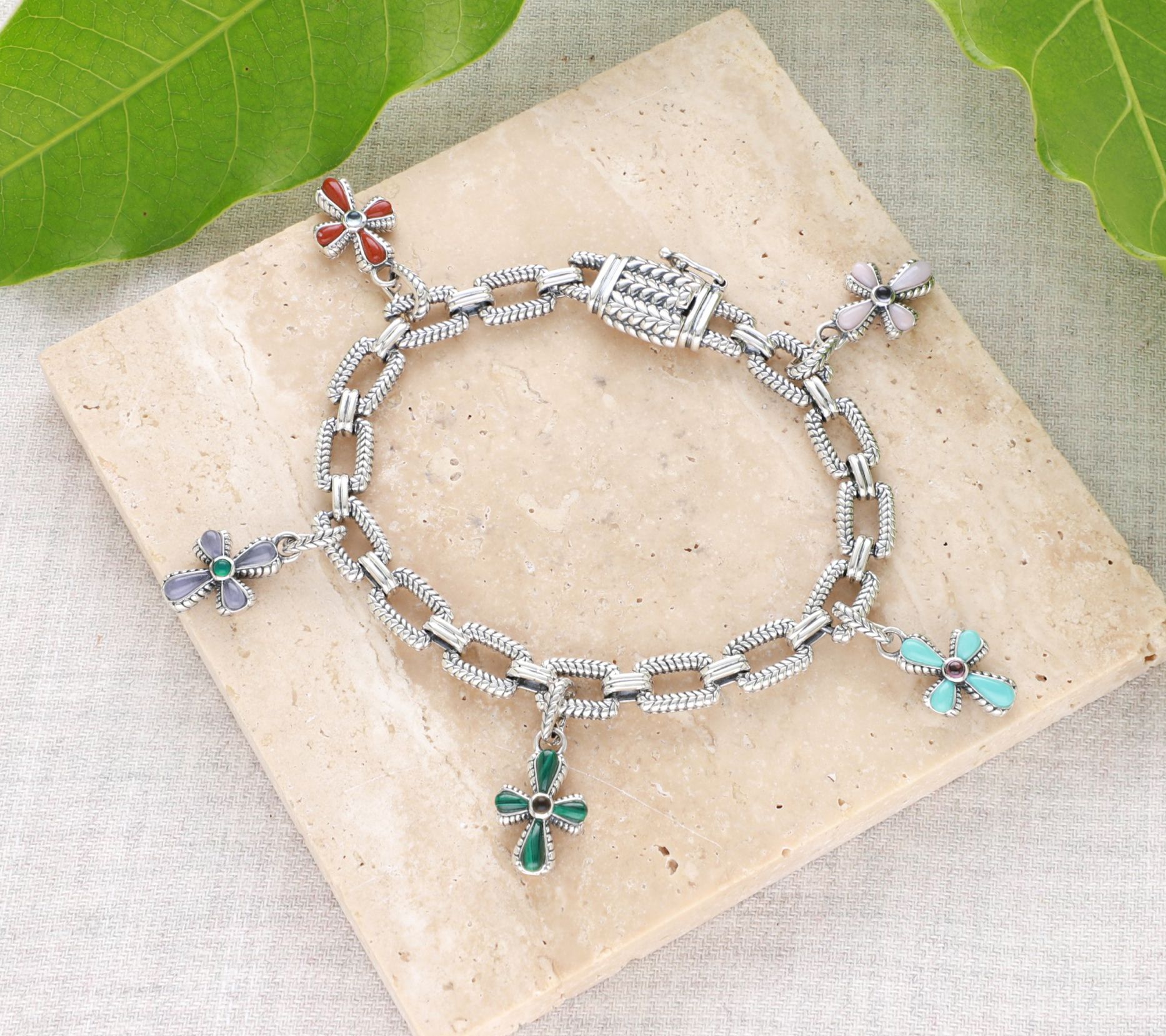 Tiffany Kay Studio Sterling Gemstone Cross Charm Bracelet