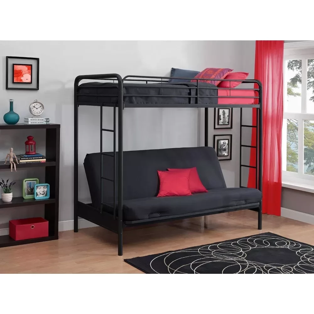 Twin Over Futon Black Metal Bunk Bed