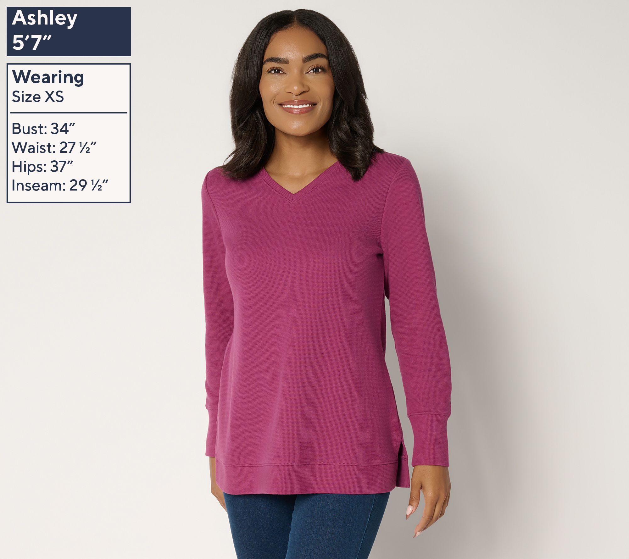 Denim & Co. Essentials Petite Waffle Knit V-Neck Tunic