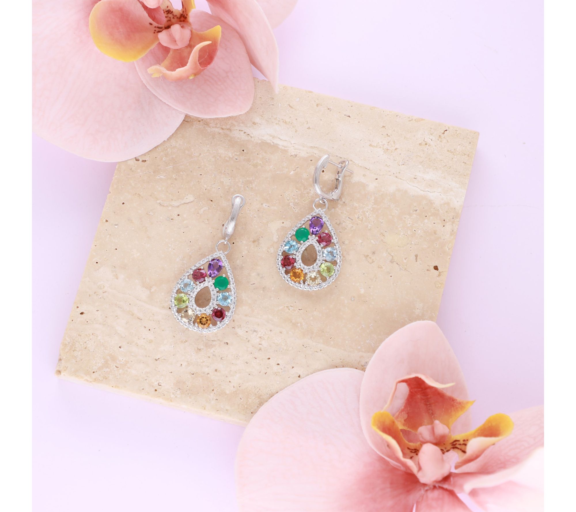 Ariva Sterling Silver Multi-Gemstone Kaleidoscope Earrings