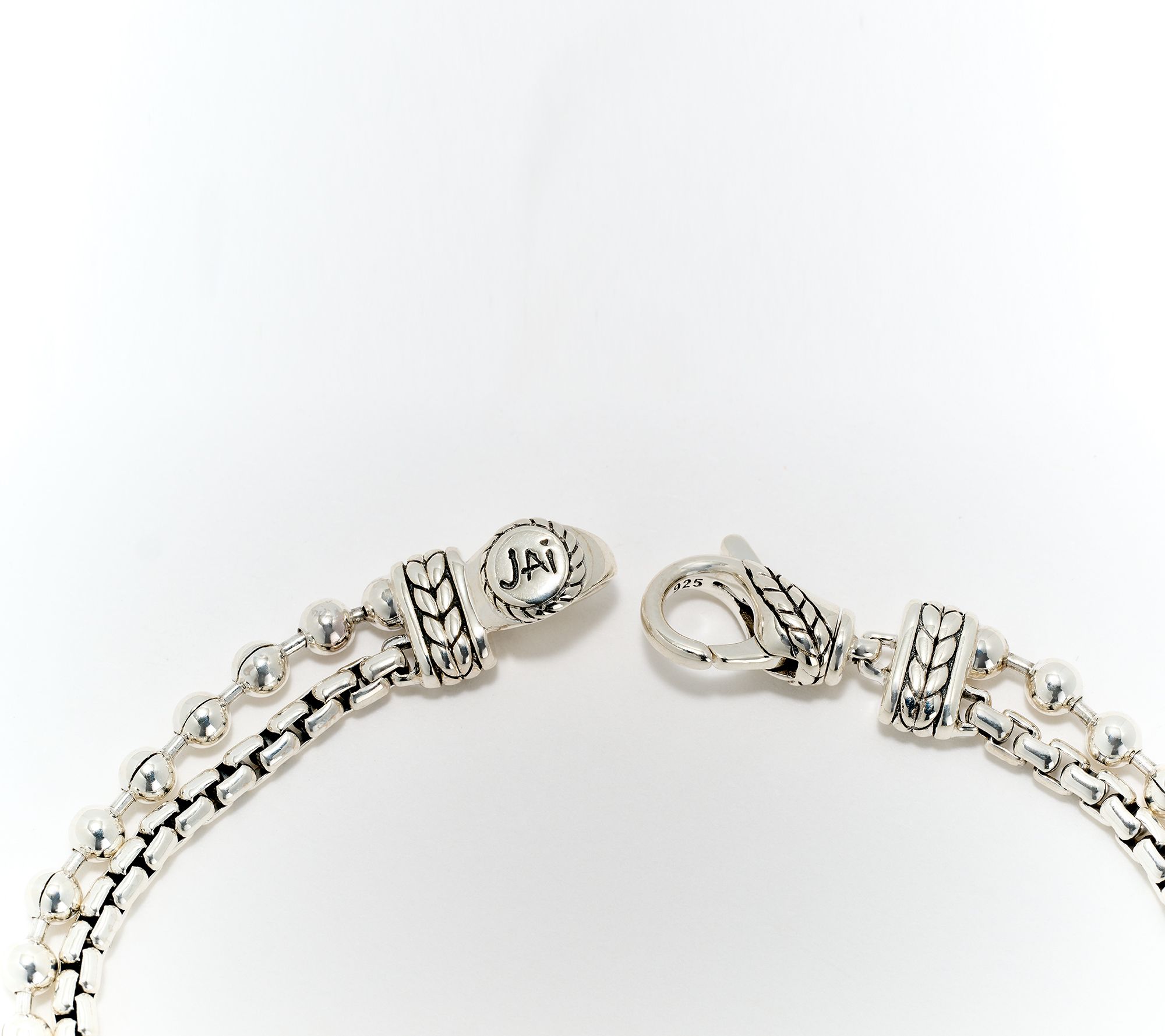 JAI Sterling Silver 2.7mm Box Chain & Bead Chain Bracelet, 9.5g