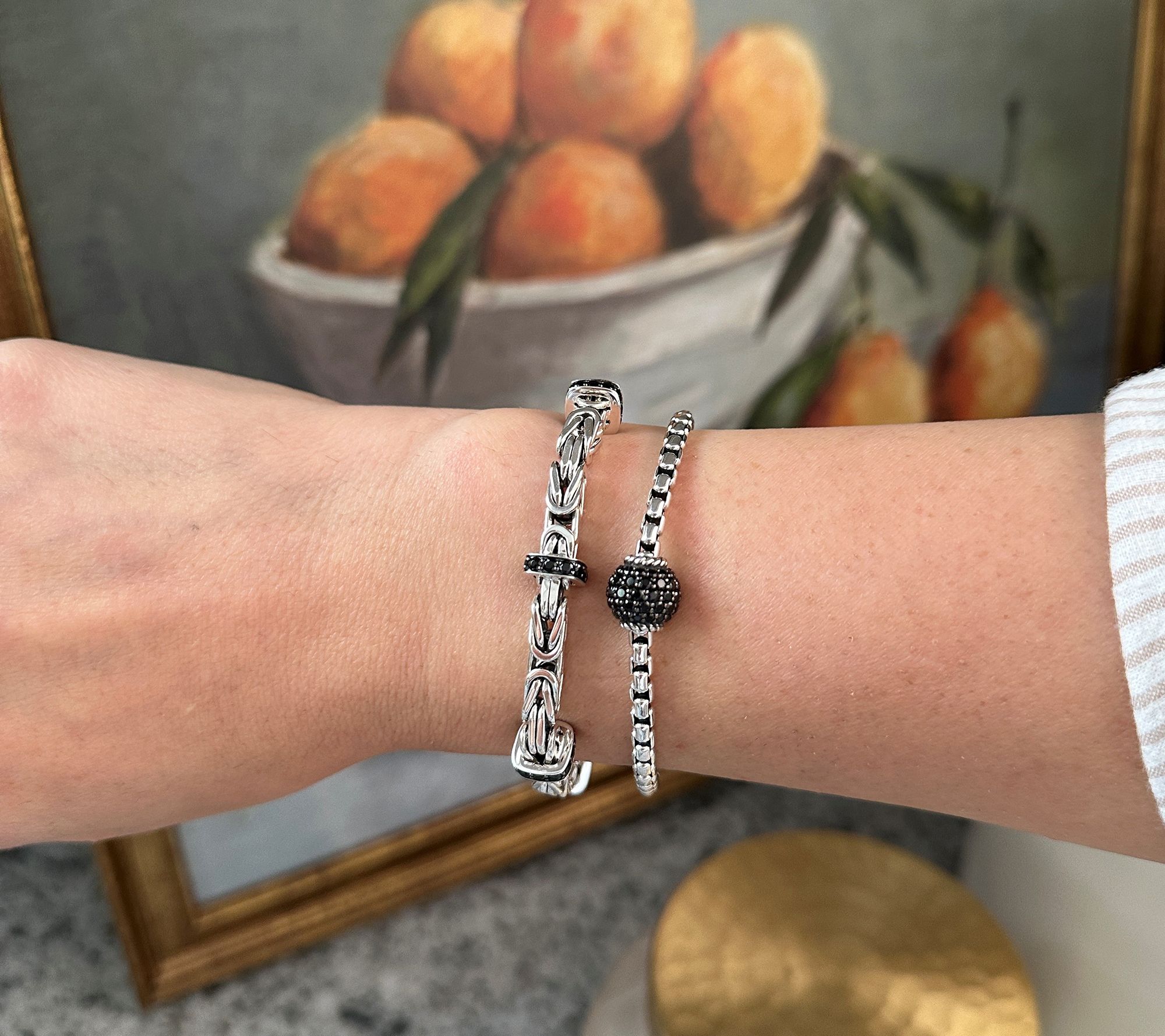 JAI Sterling Silver 5.1mm Byzantine & Pave Gemstone Bracelet