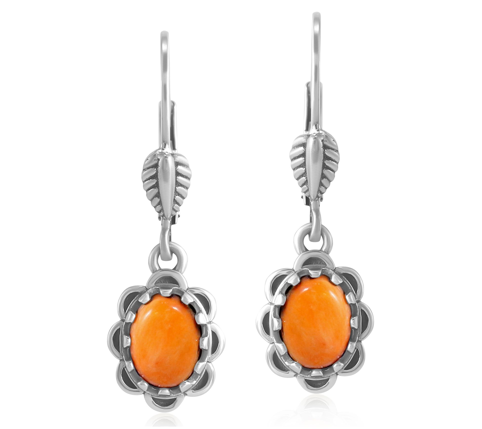 American West Sterling Gemstone Concha Lever Back Earrings