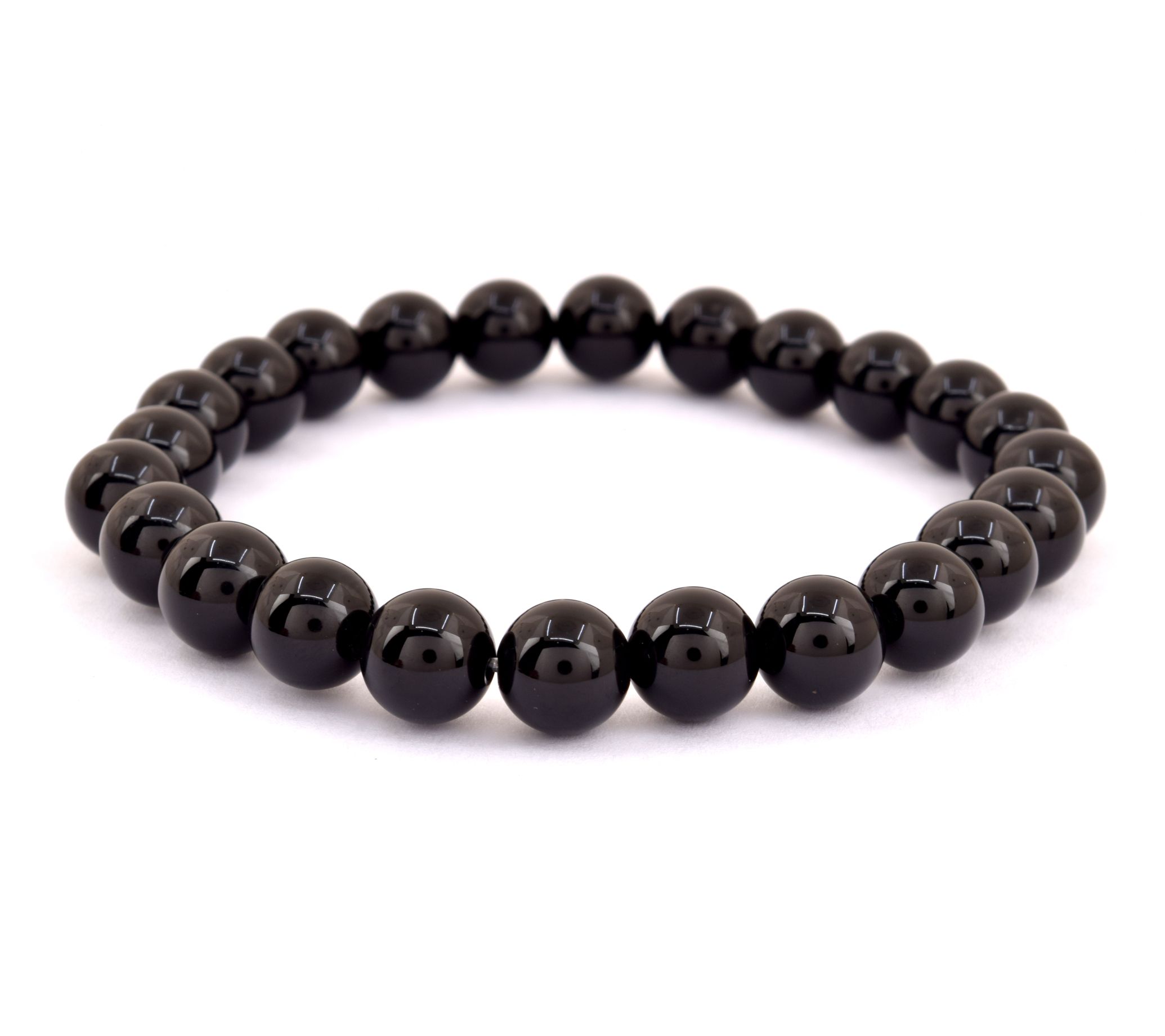 Black Chalcedony Smooth Beaded Stretch Bracelet