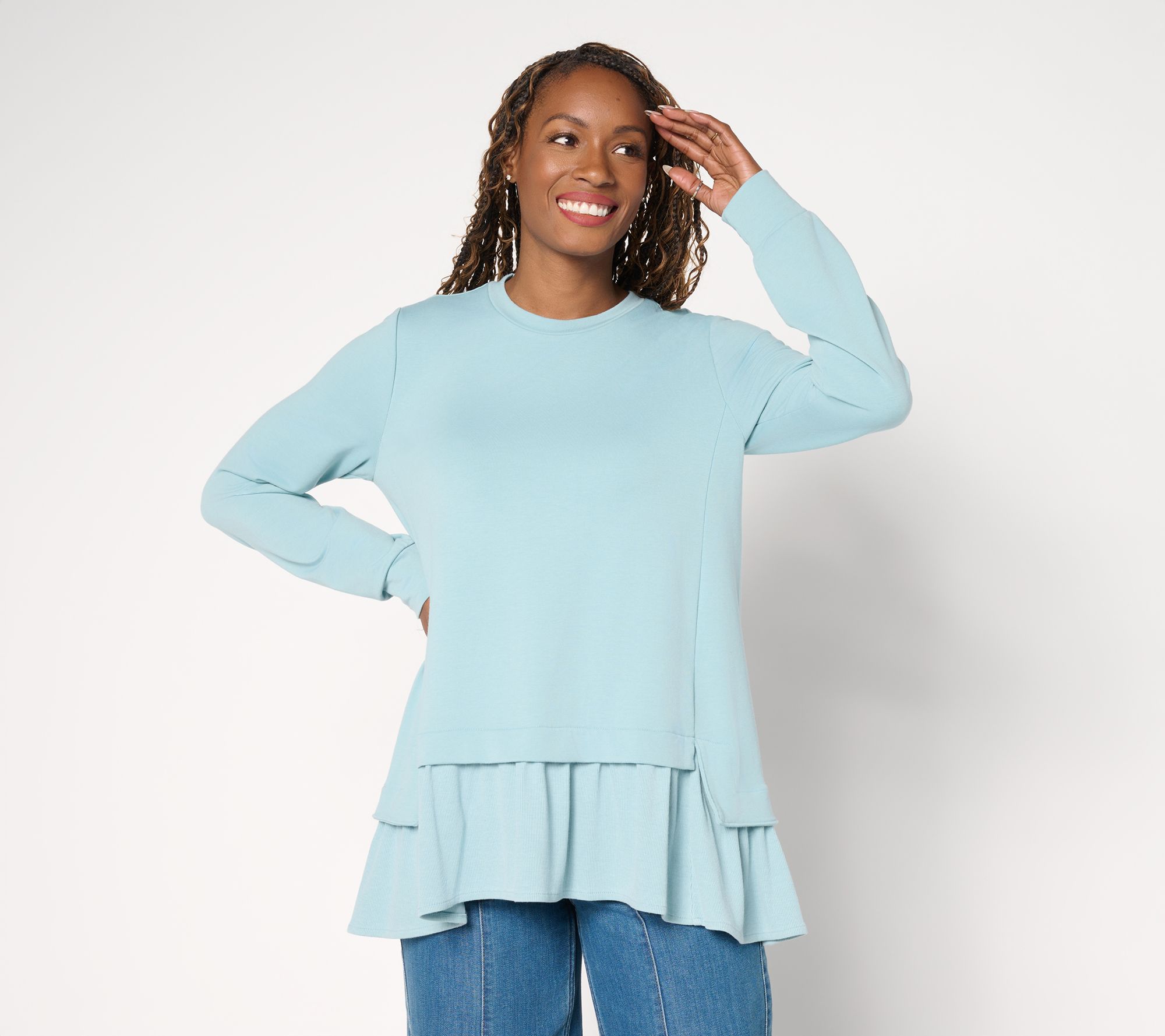 LOGO by Lori Goldstein French Terry Top with Rib Knit Hem
