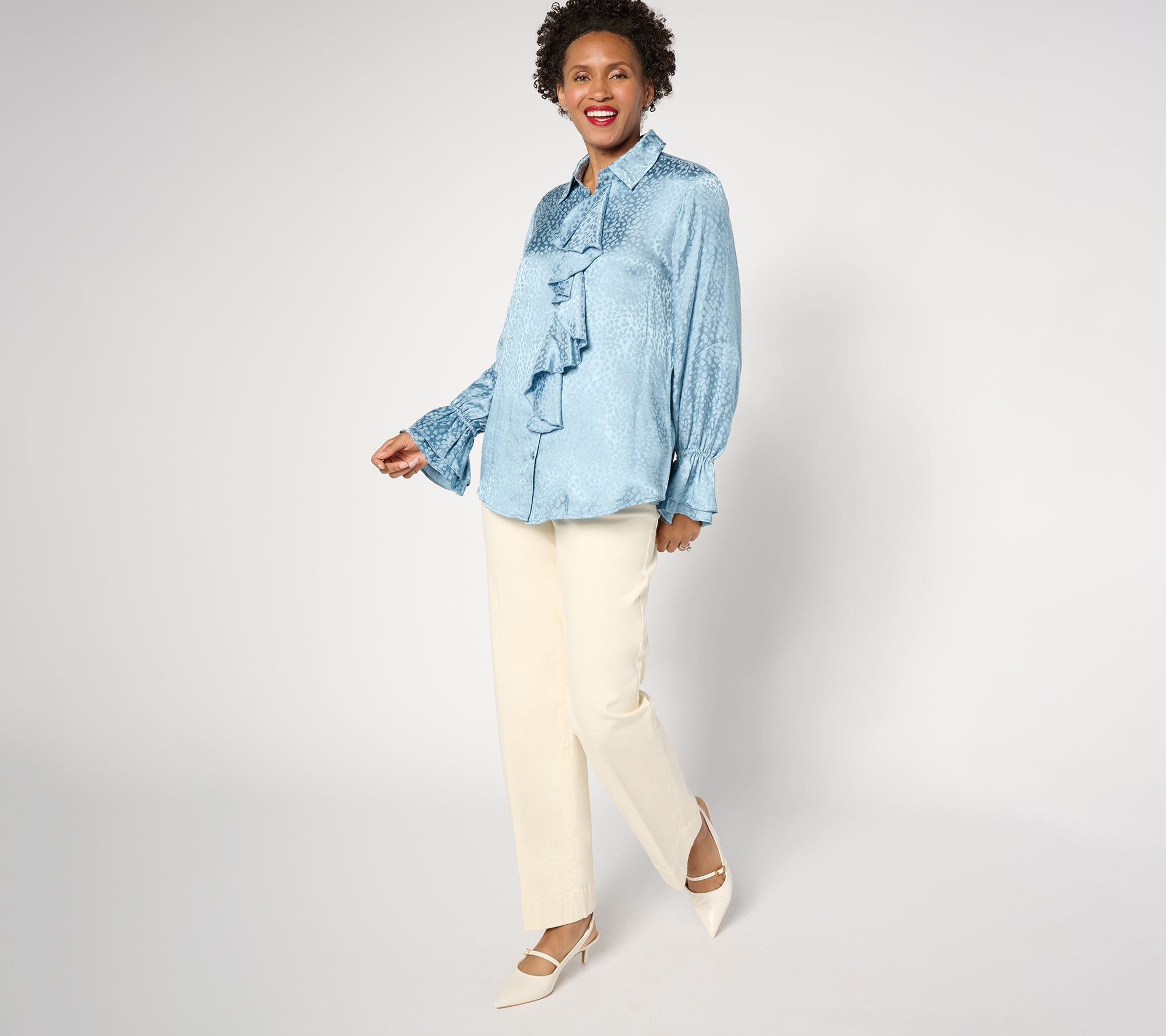 Dennis Basso Textured Jacquard Blouse with Ruffles