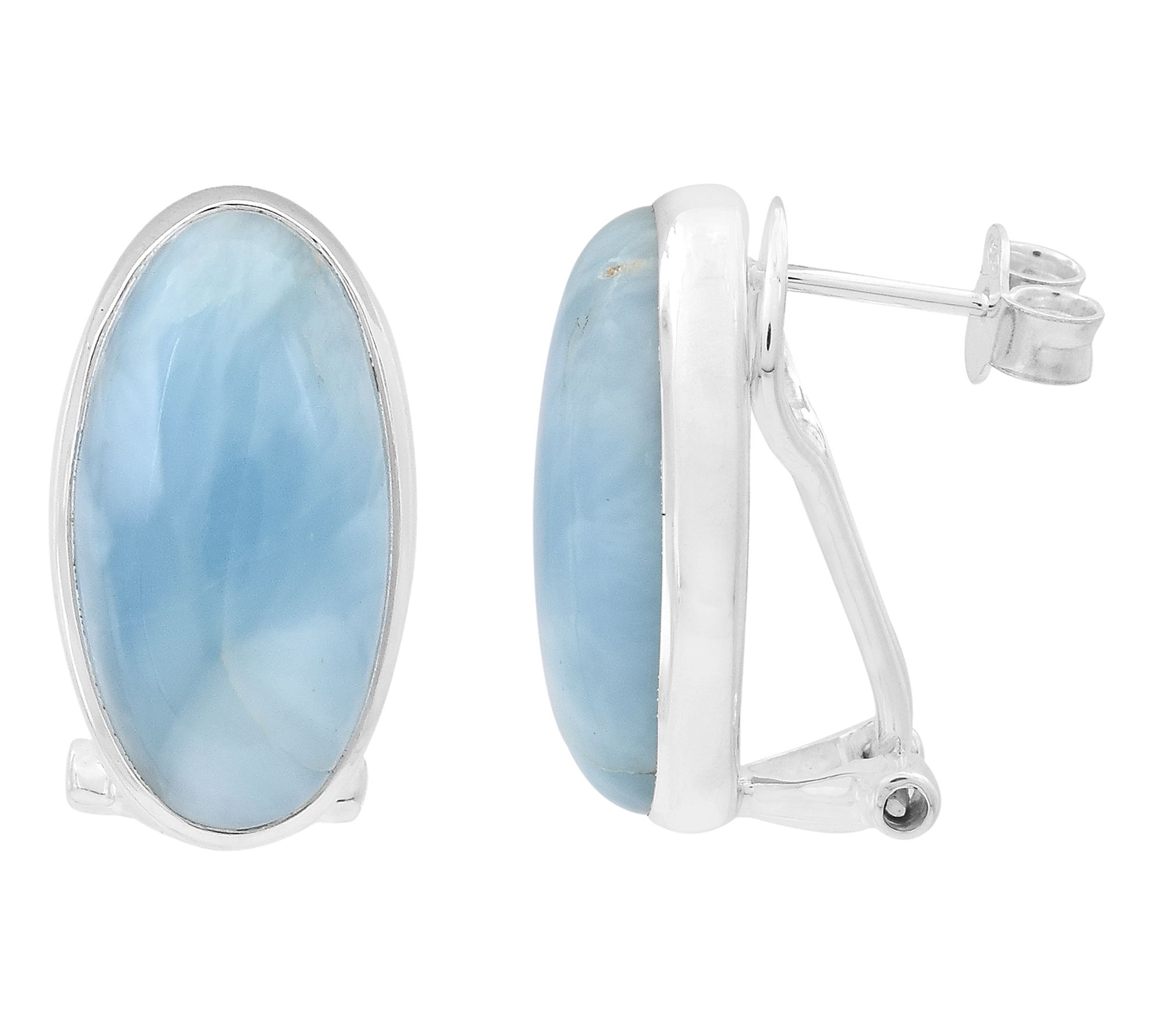 Affinity Gems Oval Larimar Button Earrings, Sterling Silver