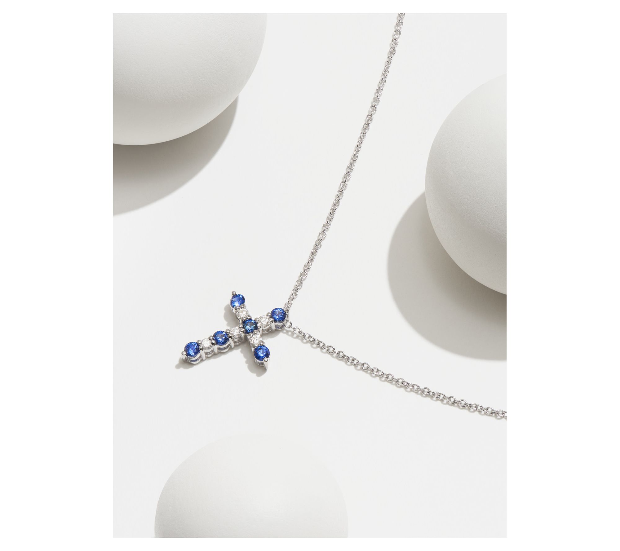 LuxLab Grown Sapphire & Diamond Cross Necklace, Sterling