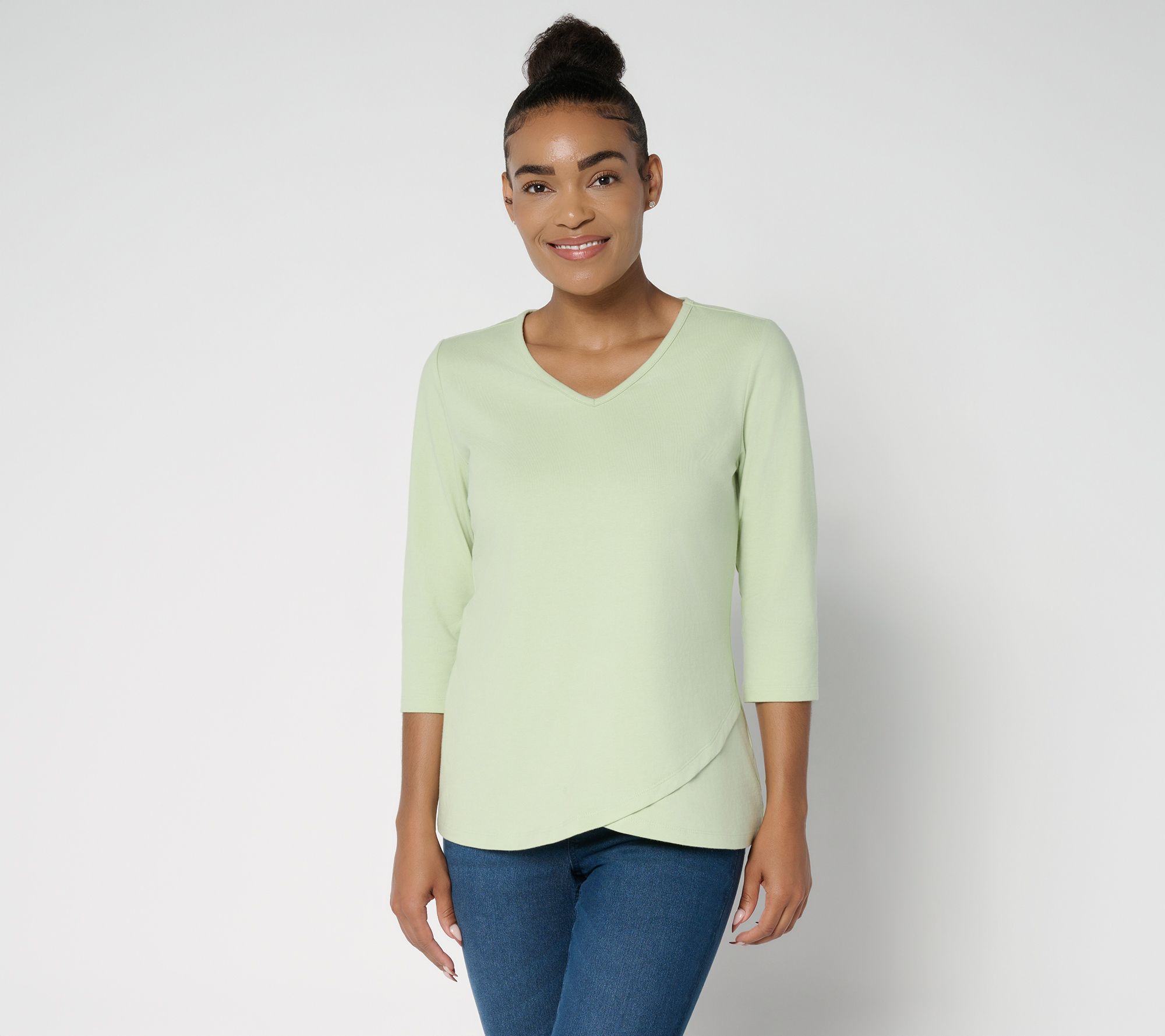 Denim & Co. Essentials Perfect Jersey Ballet Sleeve Tulip Hem Top