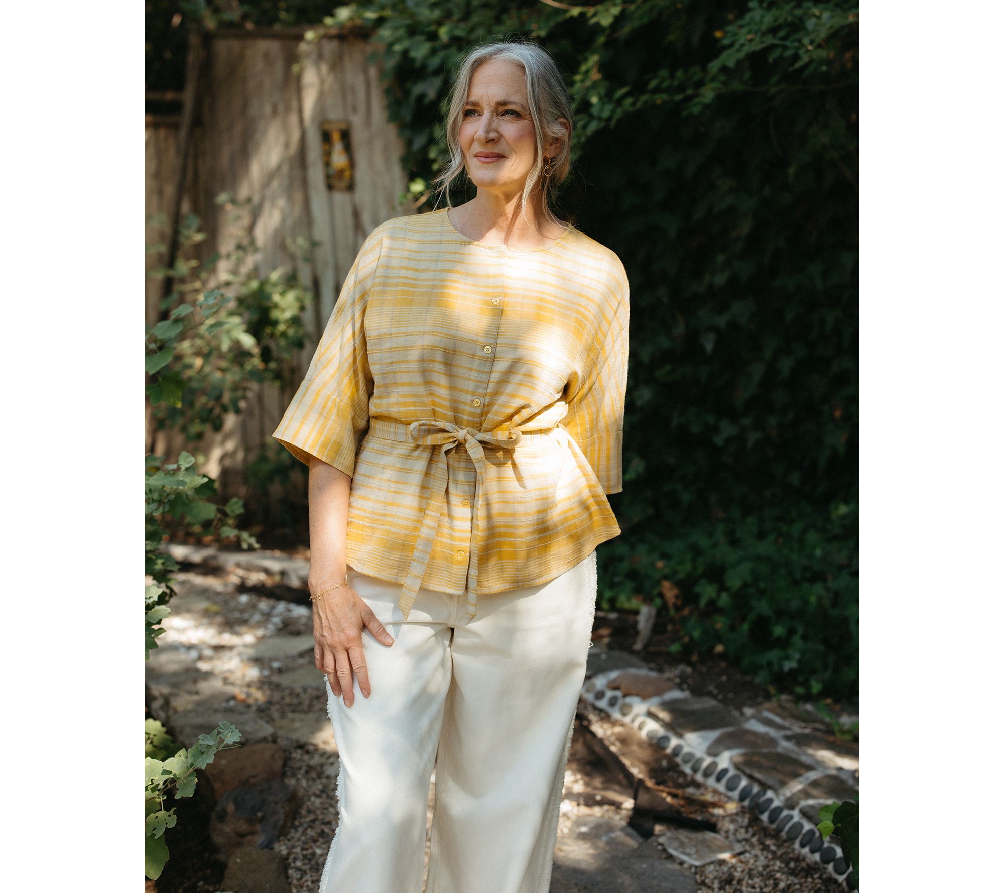 Me by Jennie Garth Laurel Plaid Blouse with Self Belt