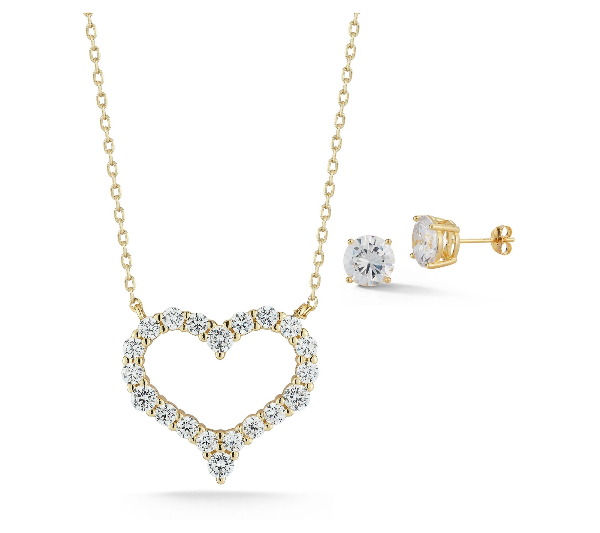 Sterlina Silver Open Heart Necklace & EarringsSet, Sterling