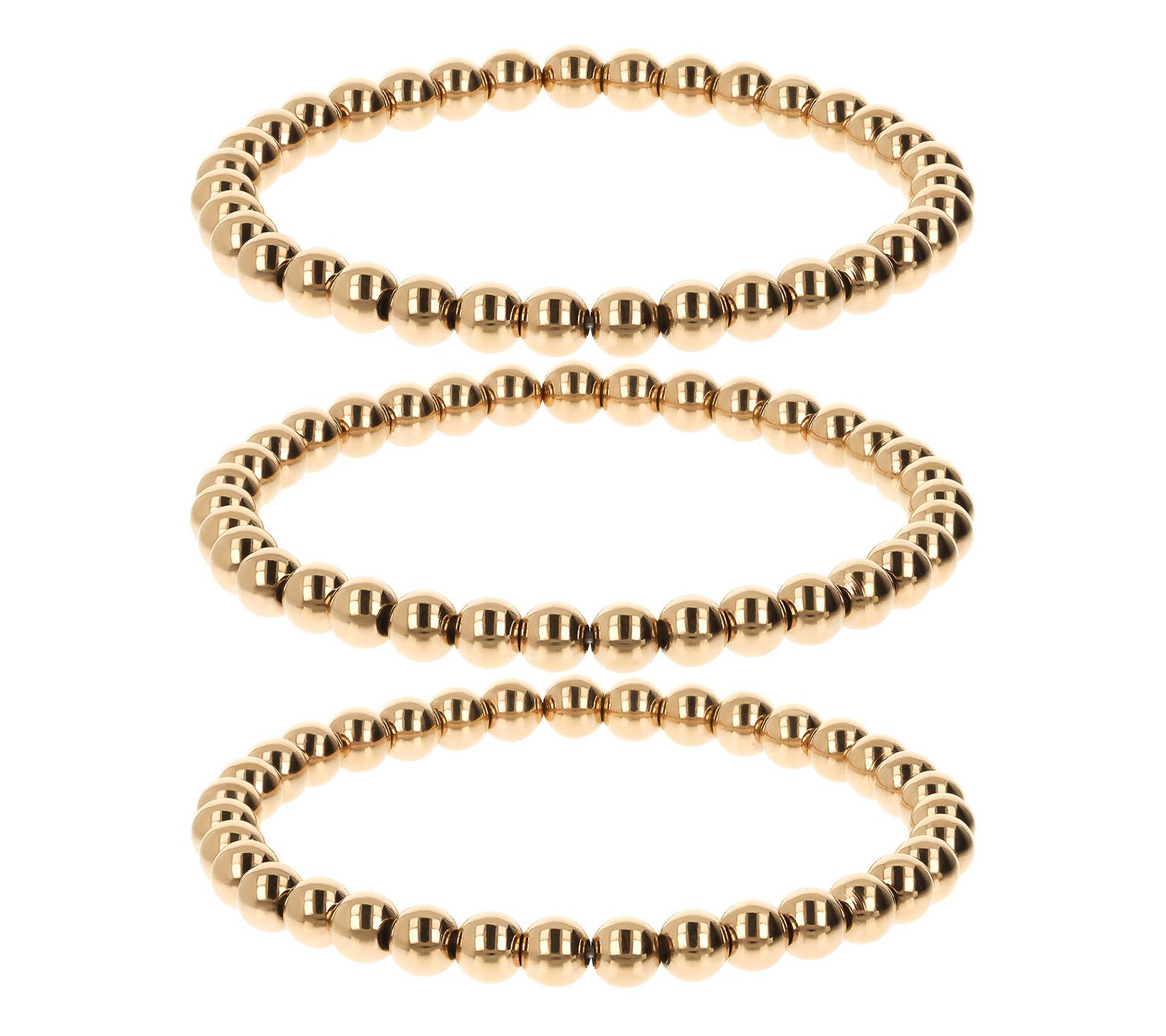 Steel by Design Set of 3 Polished Bead StretchBracelets