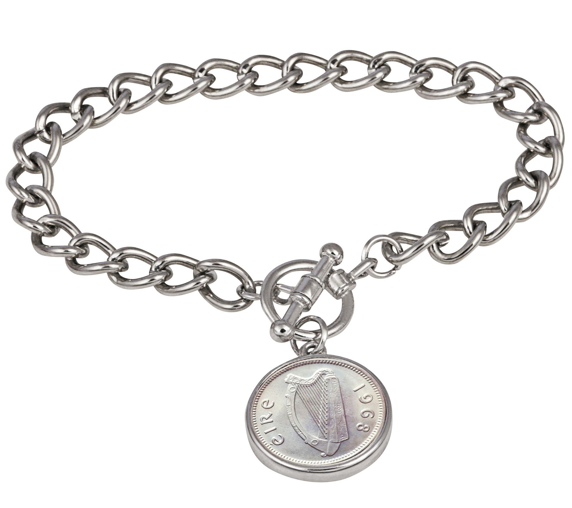 American Coin Treasures Irish Coin Silvertone Toggle Bracelet
