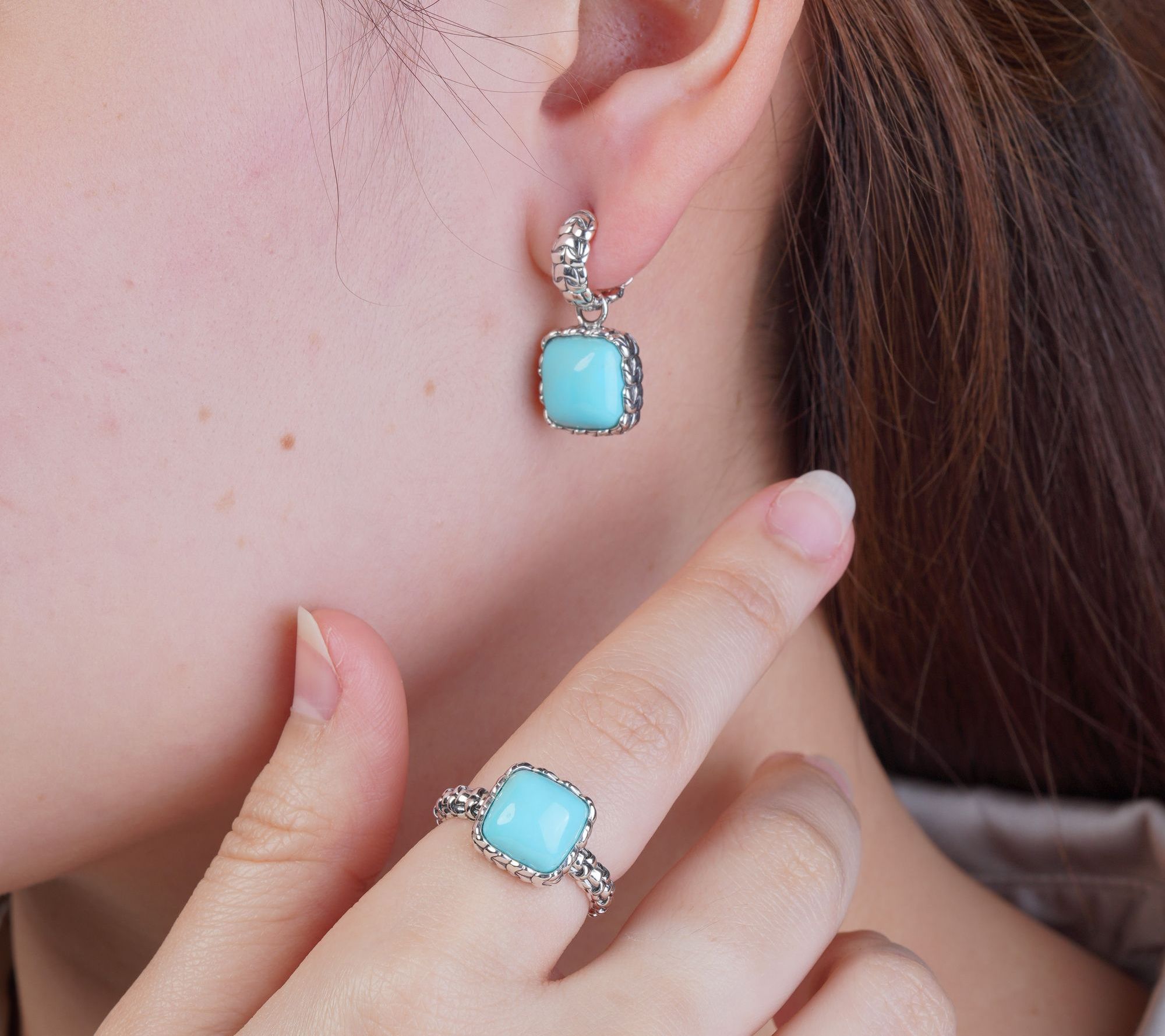 Tiffany Kay Studio Sterling Turquoise Hinged Hoop Earrings