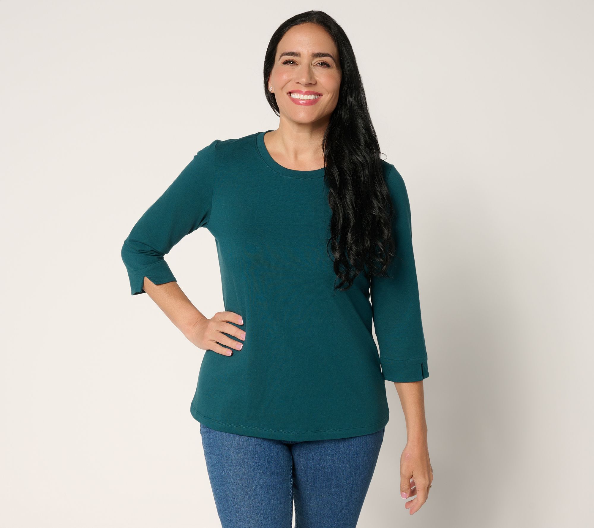 Denim & Co. Essentials Perfect Jersey Round-Neck 3/4-Sleeve Top