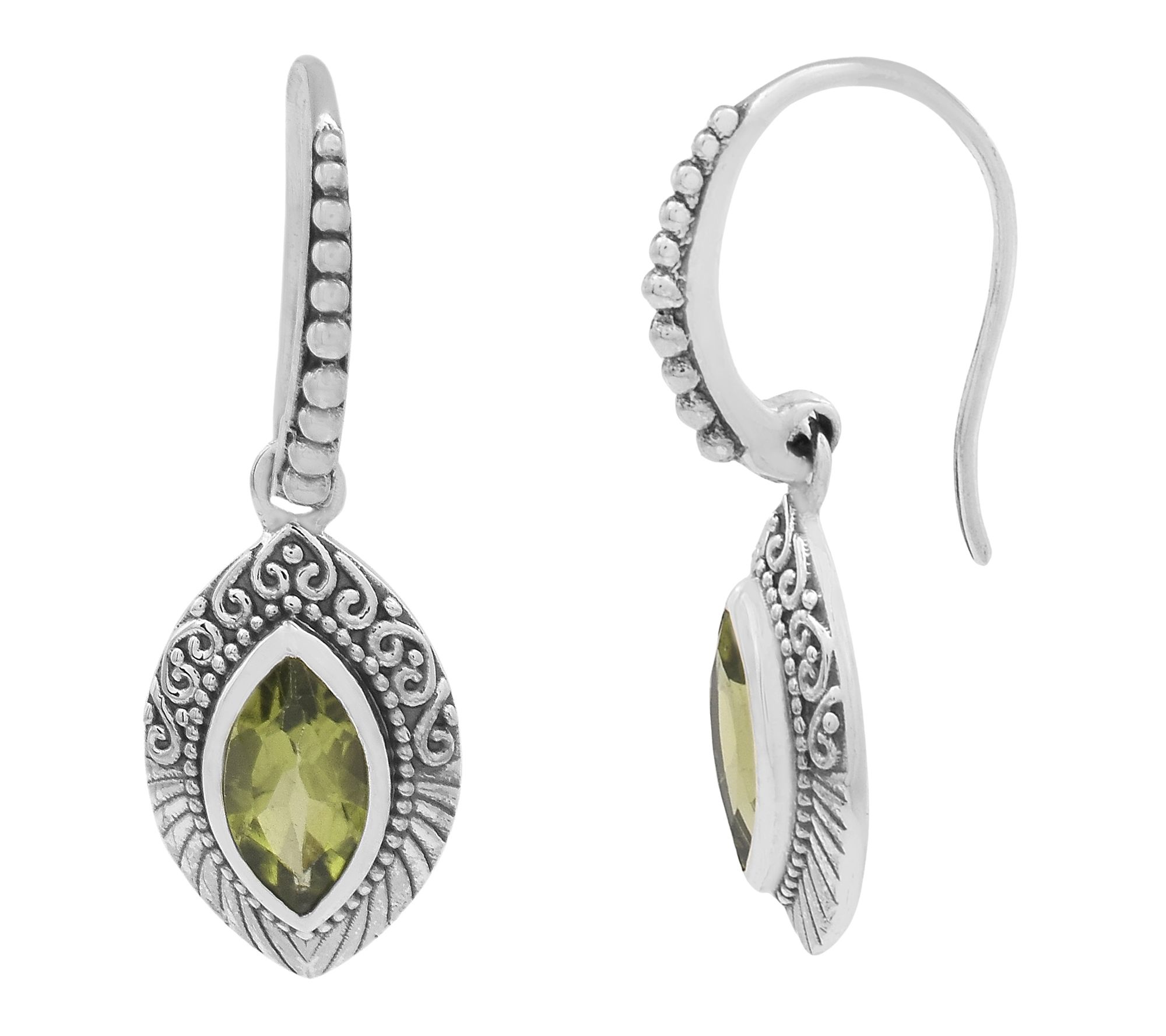 Artisan Crafted Peridot Marquise Dangle Earrings, Sterling