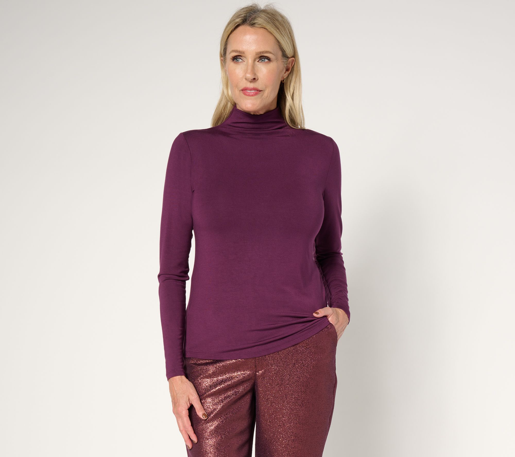 Joan Rivers Wardrobe Builders ButterSoft Funnel Neck Top