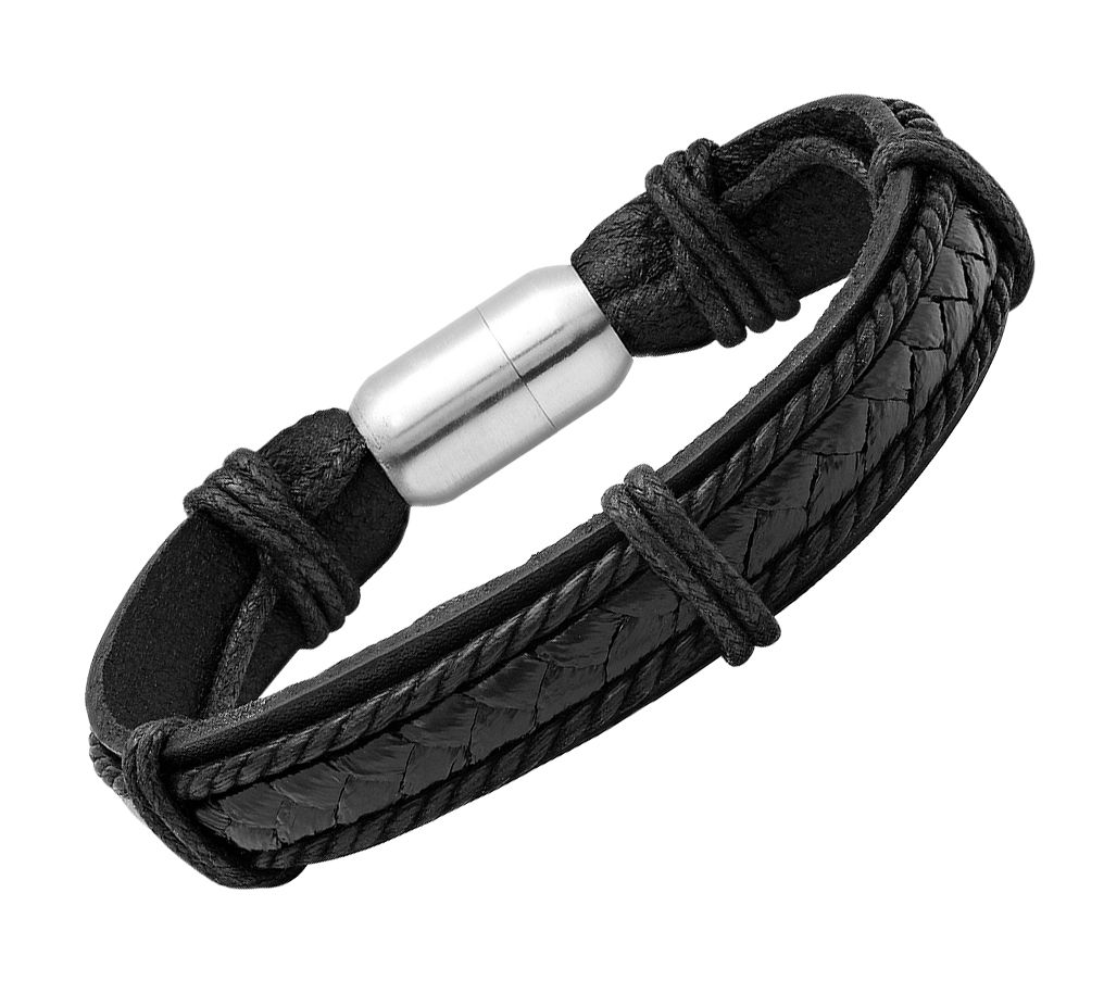 Steel by Design Men's Braided Leather Bracelet