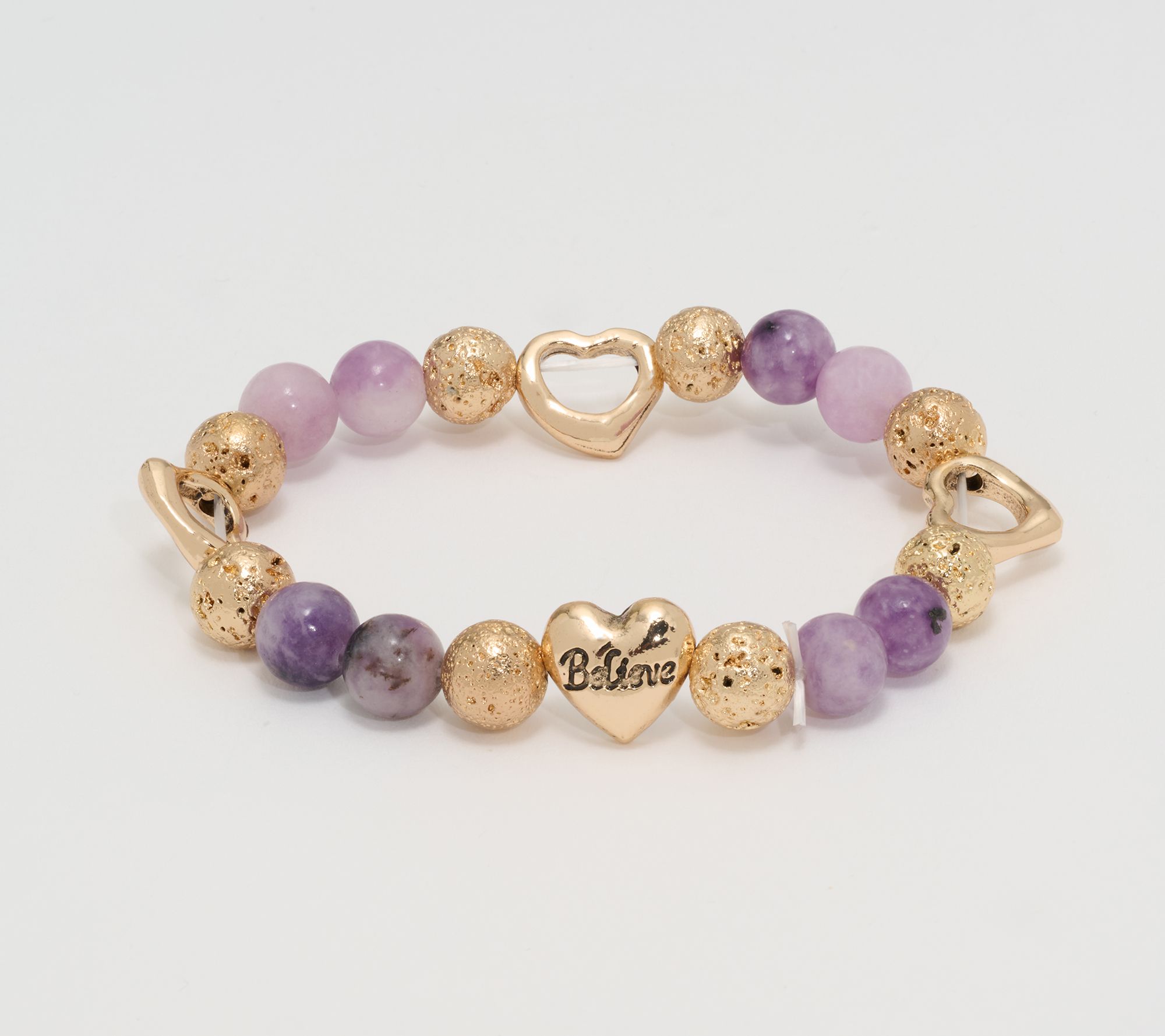 Zorbitz Set of 2 Lava & Gemstone Bead Heart Charm Bracelets