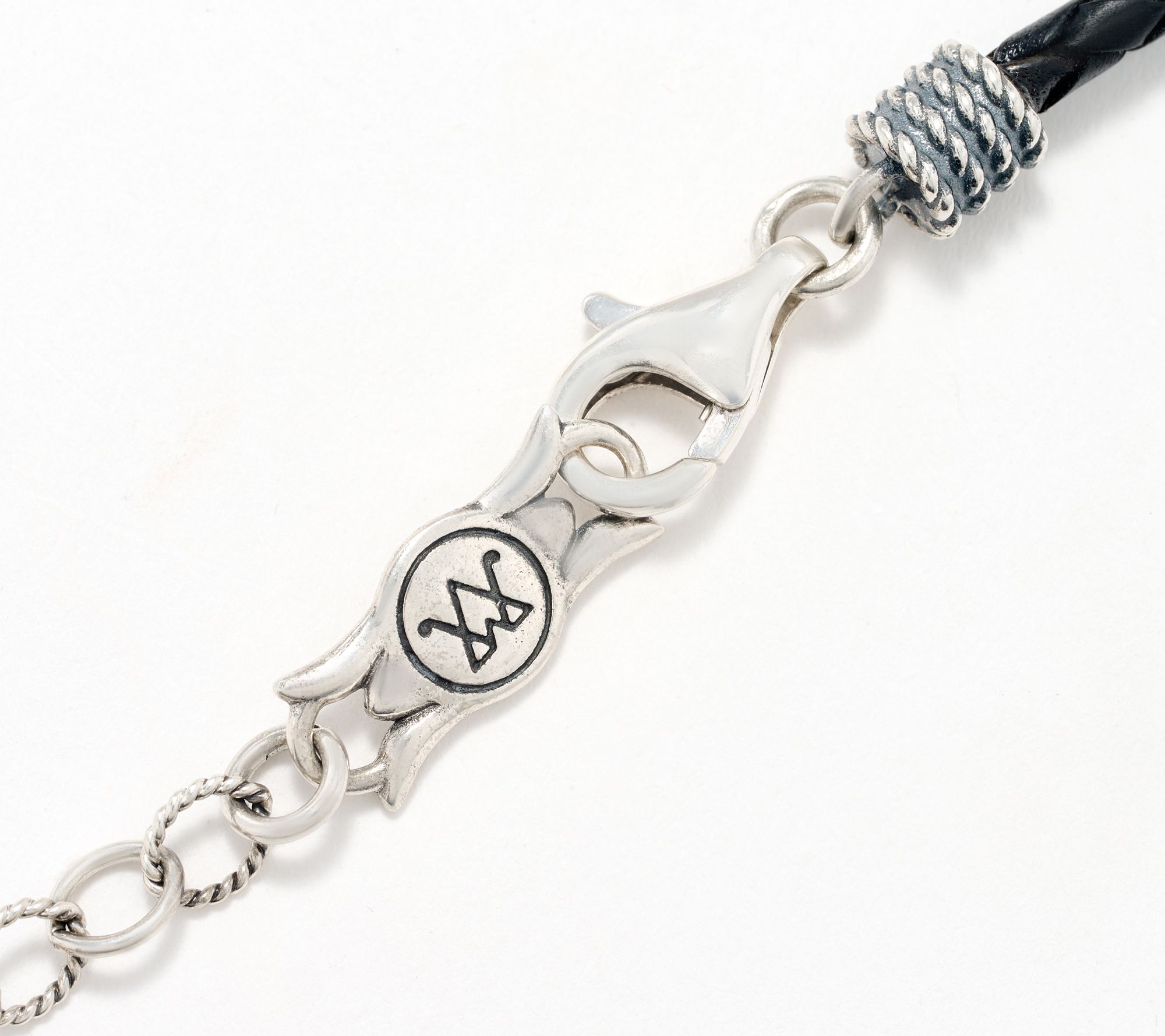 American West Sterling Silver Braided Leather Feather Necklace