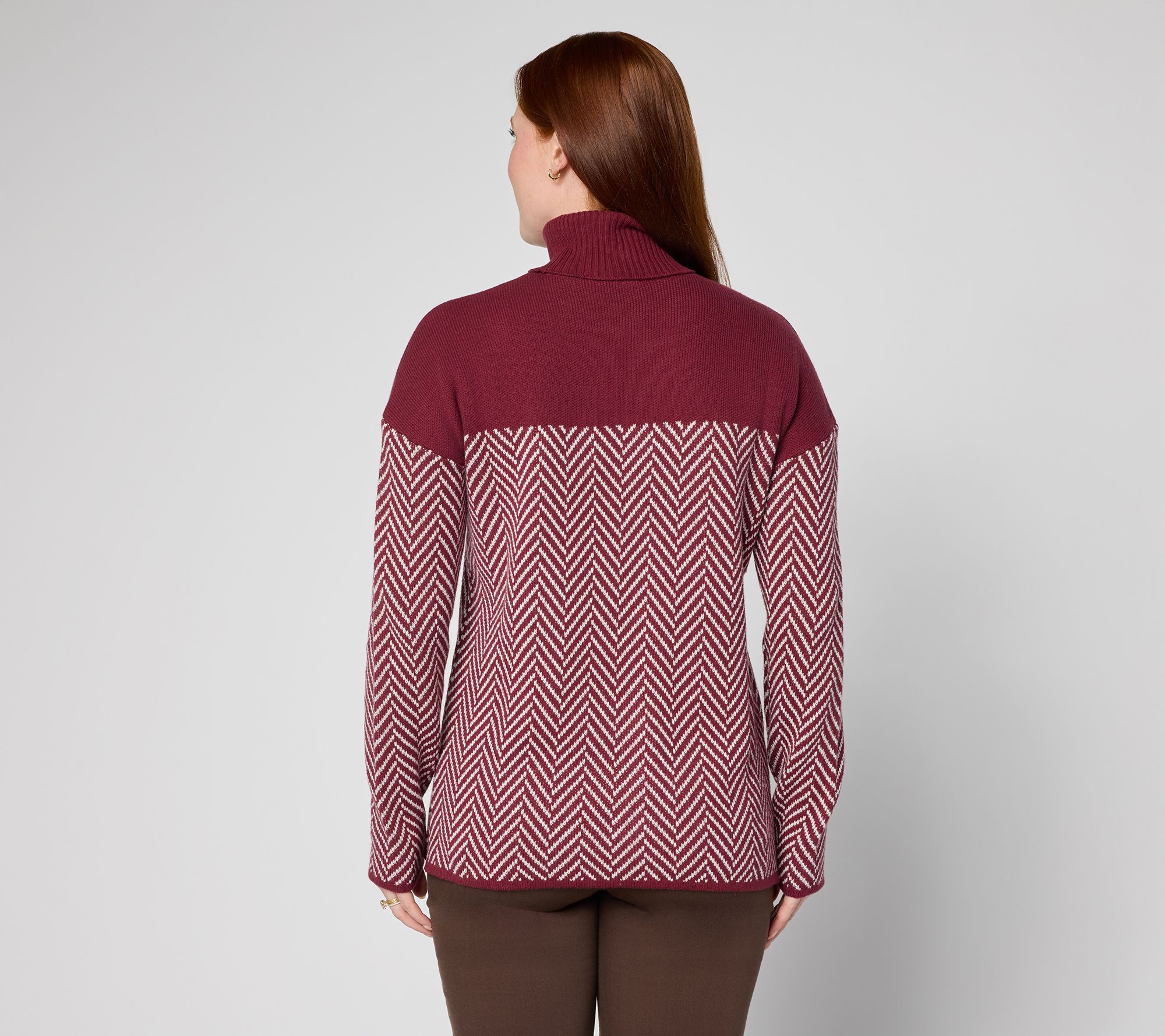 Belle by Kim Gravel Herringbone Colorblock Turtleneck