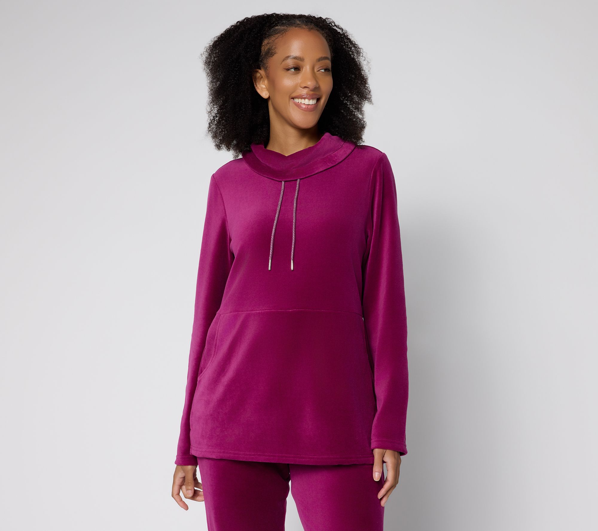 Denim & Co. Active Velour Cowl Neck Pullover Top
