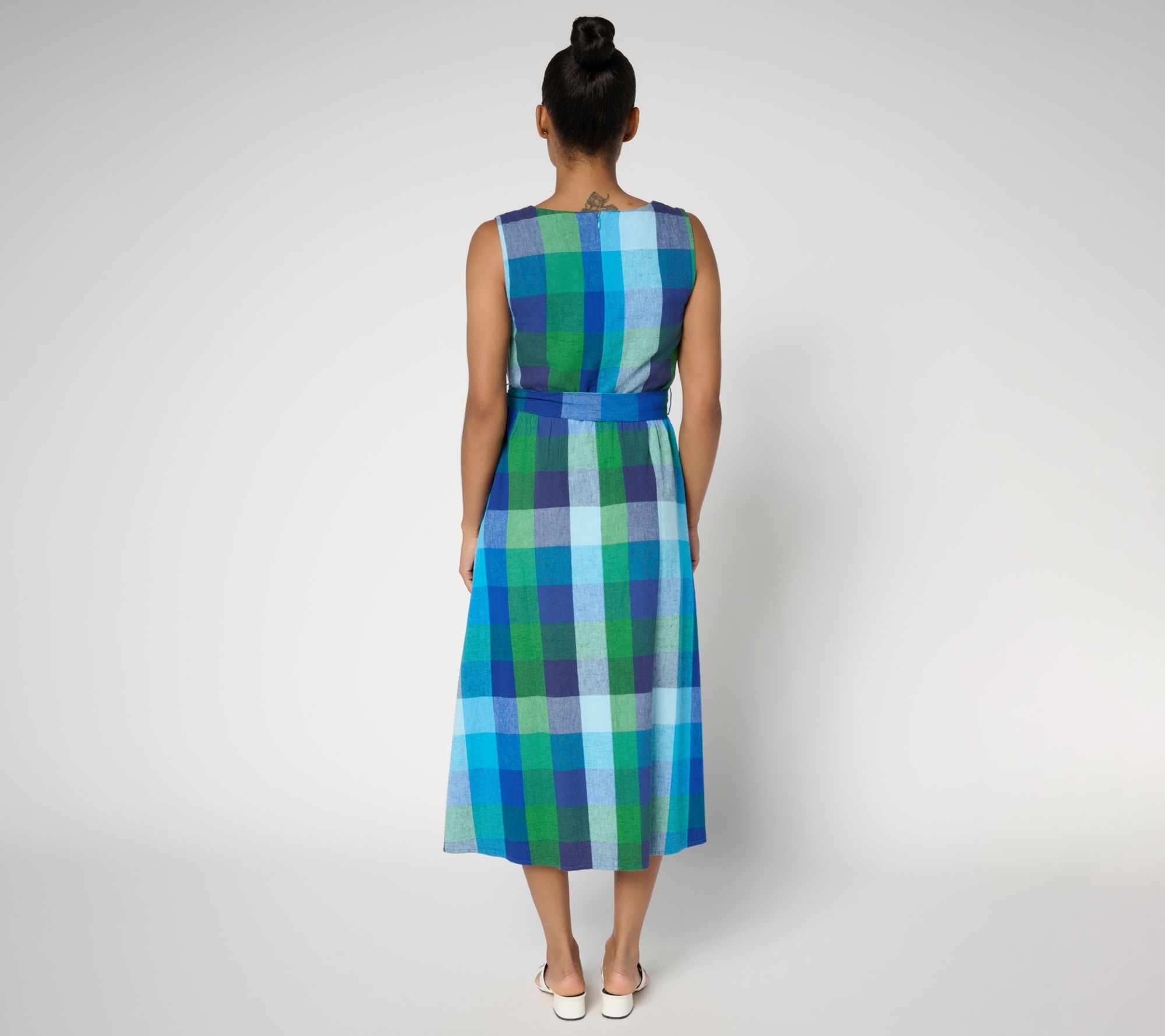 Isaac Mizrahi Live! Regular Madras Plaid Midi Dress with Self Belt