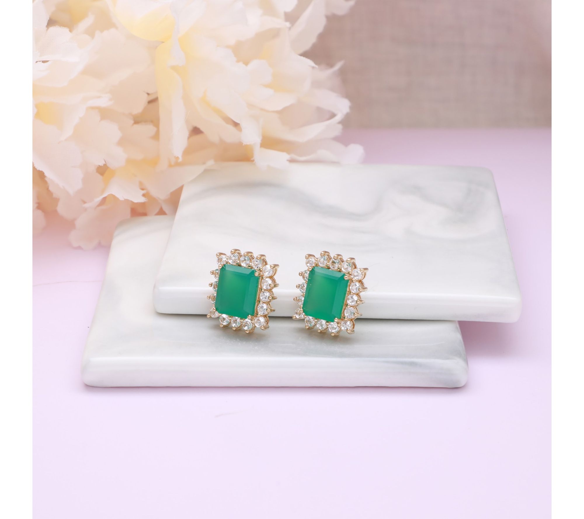 Ariva 18K Clad Green Chalcedony & White Topaz Vivien Earrings
