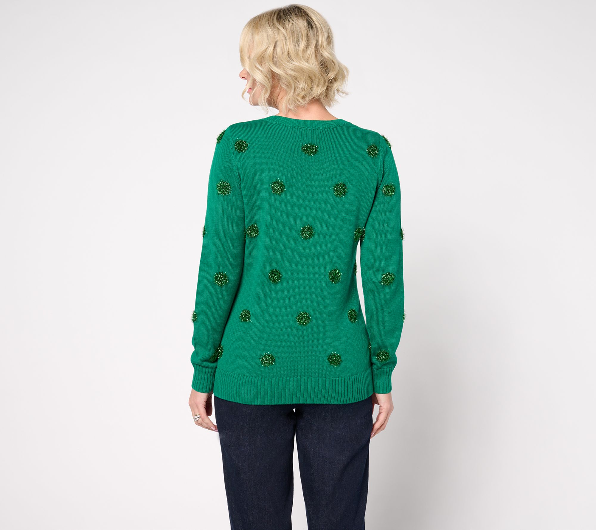 Jingle Belles by Kim Gravel Tinsel Dots Bateau Neck Sweater