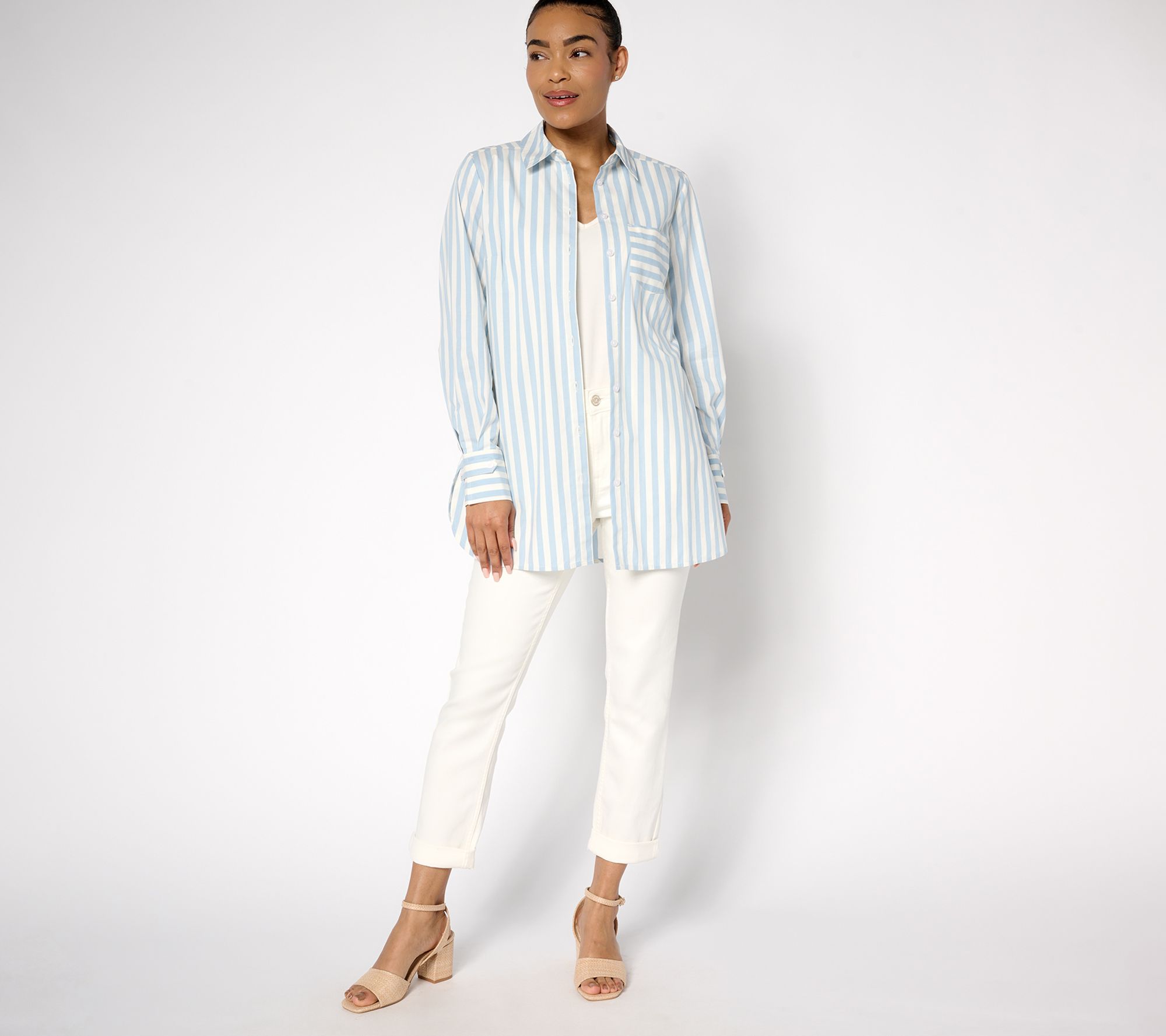 Martha Stewart Signature Regular Woven Button-Front Tunic Shirt