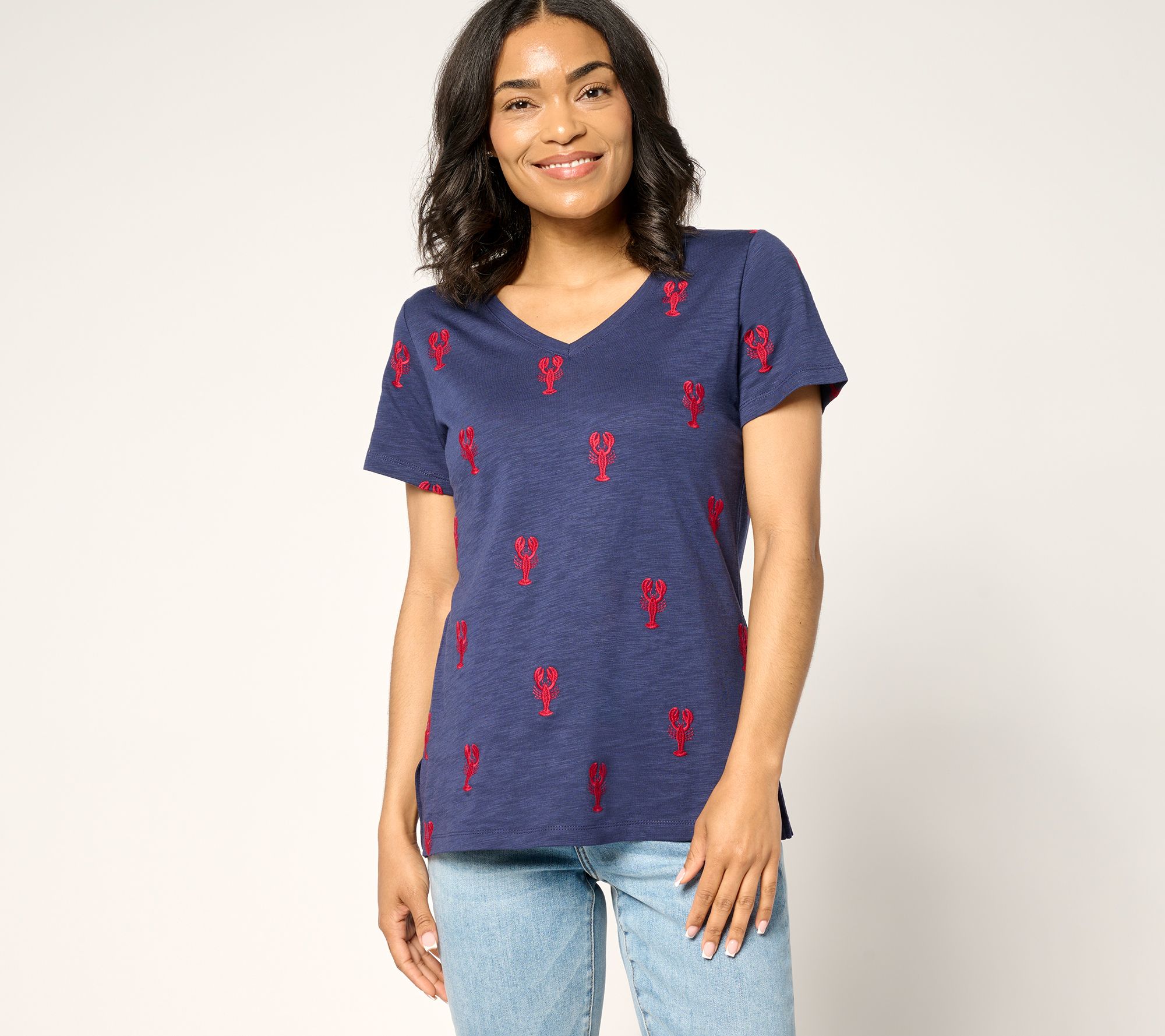 Belle Beach by Kim Gravel Slub Knit Florida Fun Embroidered Top