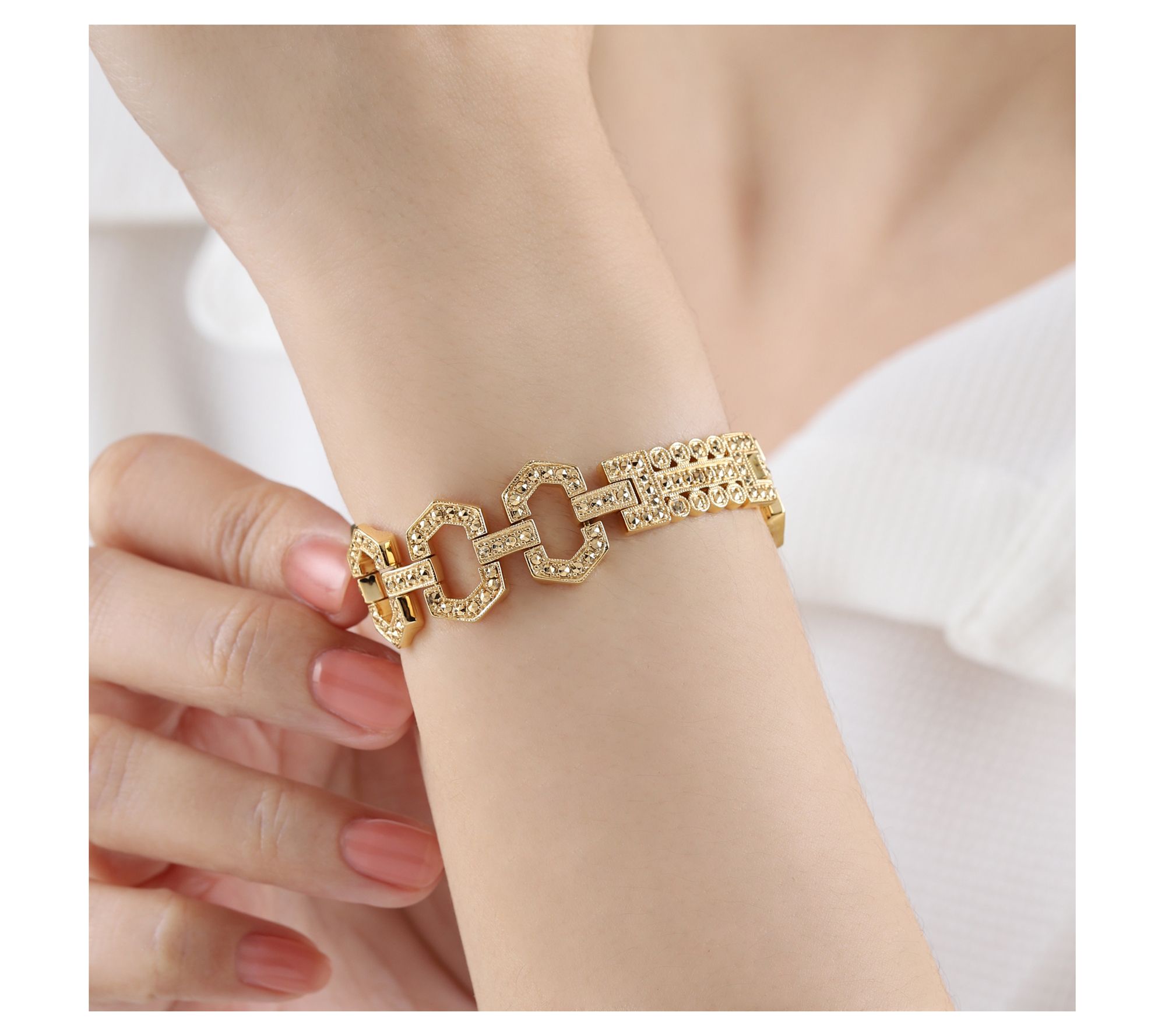 Dallas Prince 14K Gold Clad Marcasite Fancy Link Bracelet