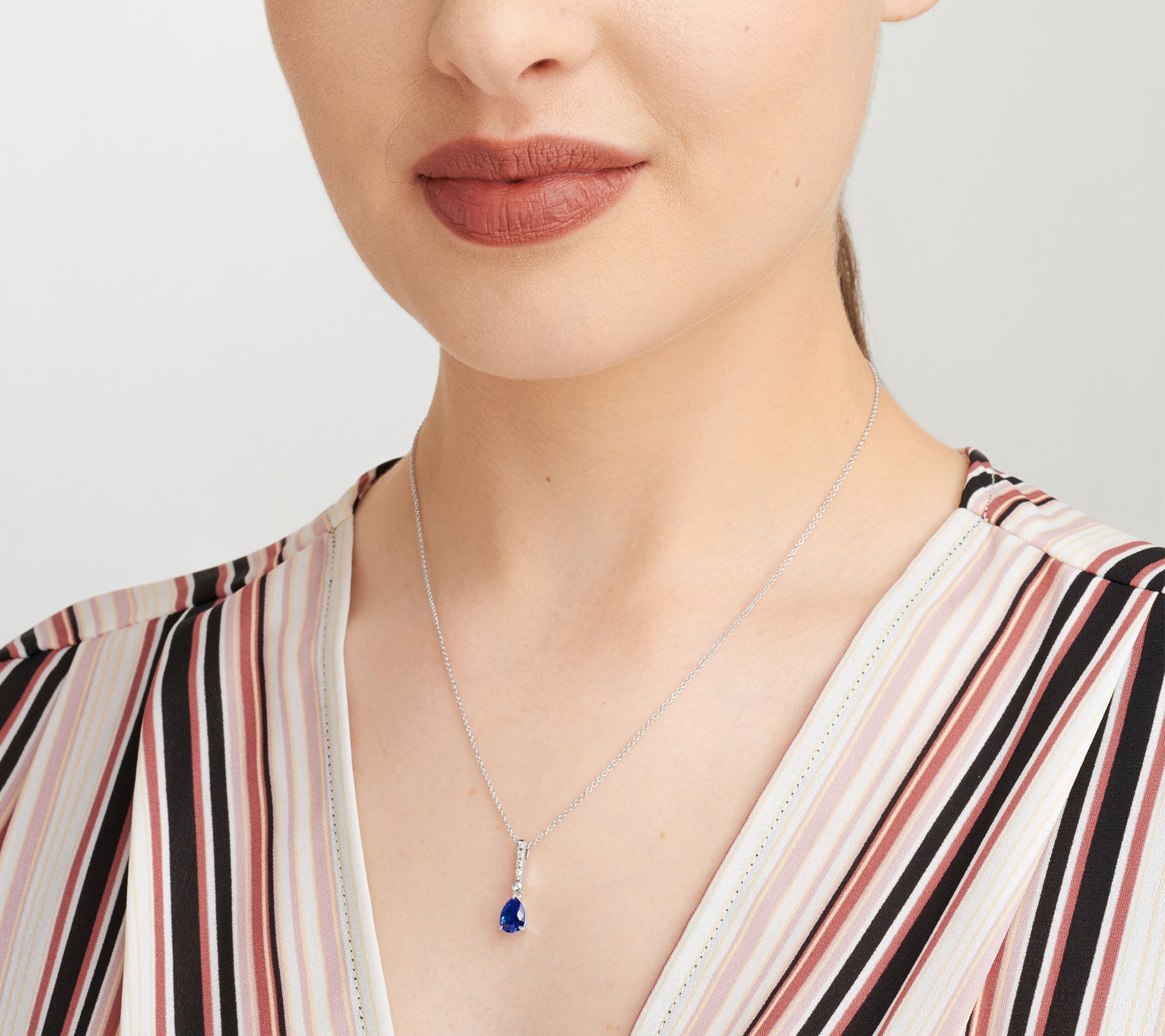 LuxLab Grown Pear Sapphire & Diamond Necklace, Sterling Silver