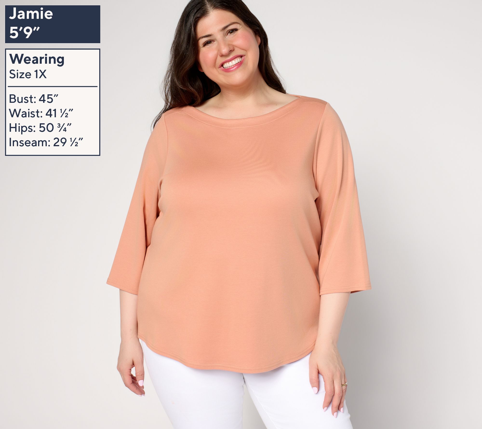 Martha Stewart Signature Bateau Neck 3/4 Sleeve Top