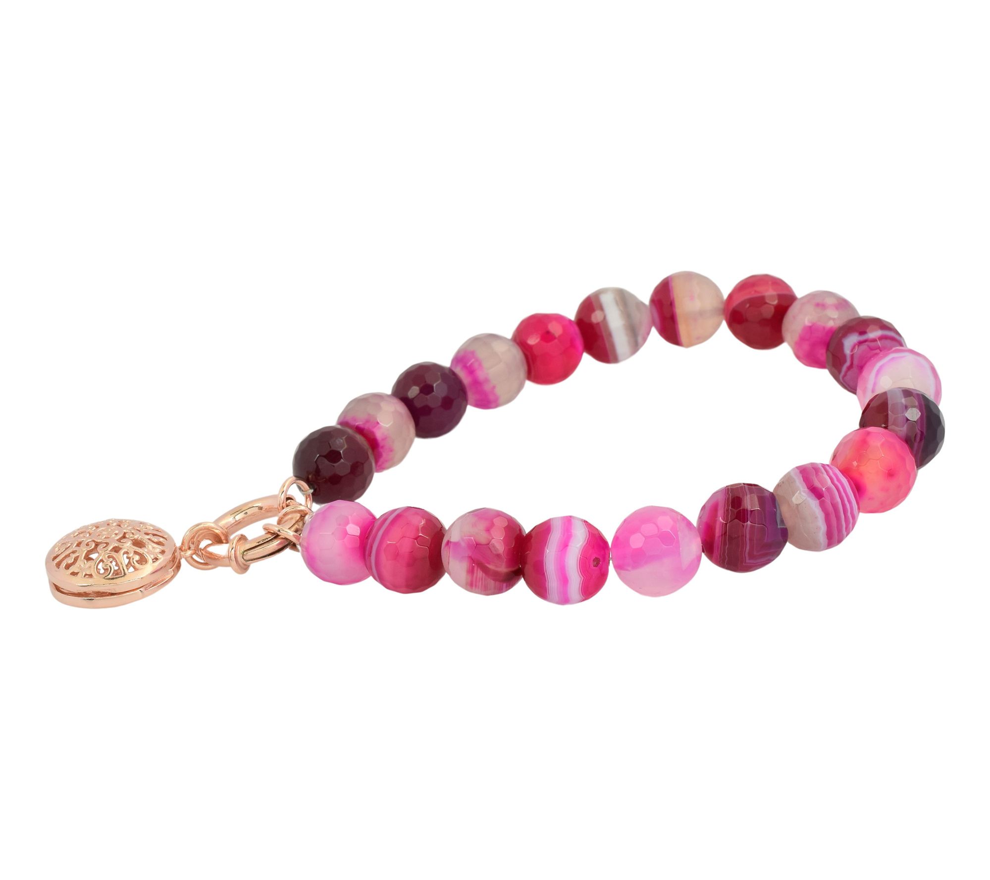 14K Rose Gold Plated Pink Band C. Chalcedony Charm Bracelet