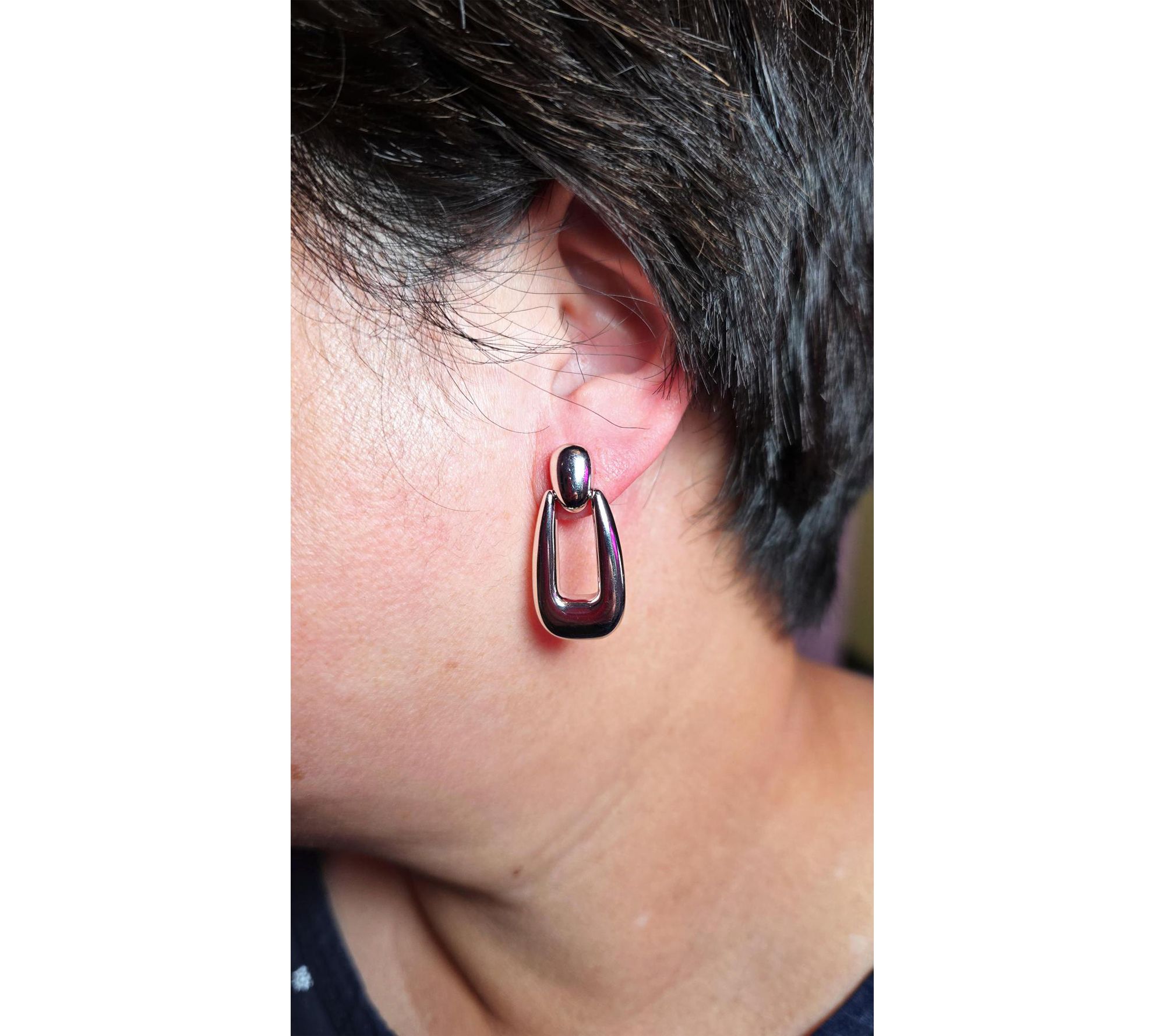 Silver Style Oval Tear Drop Hoop Earrings, Sterling